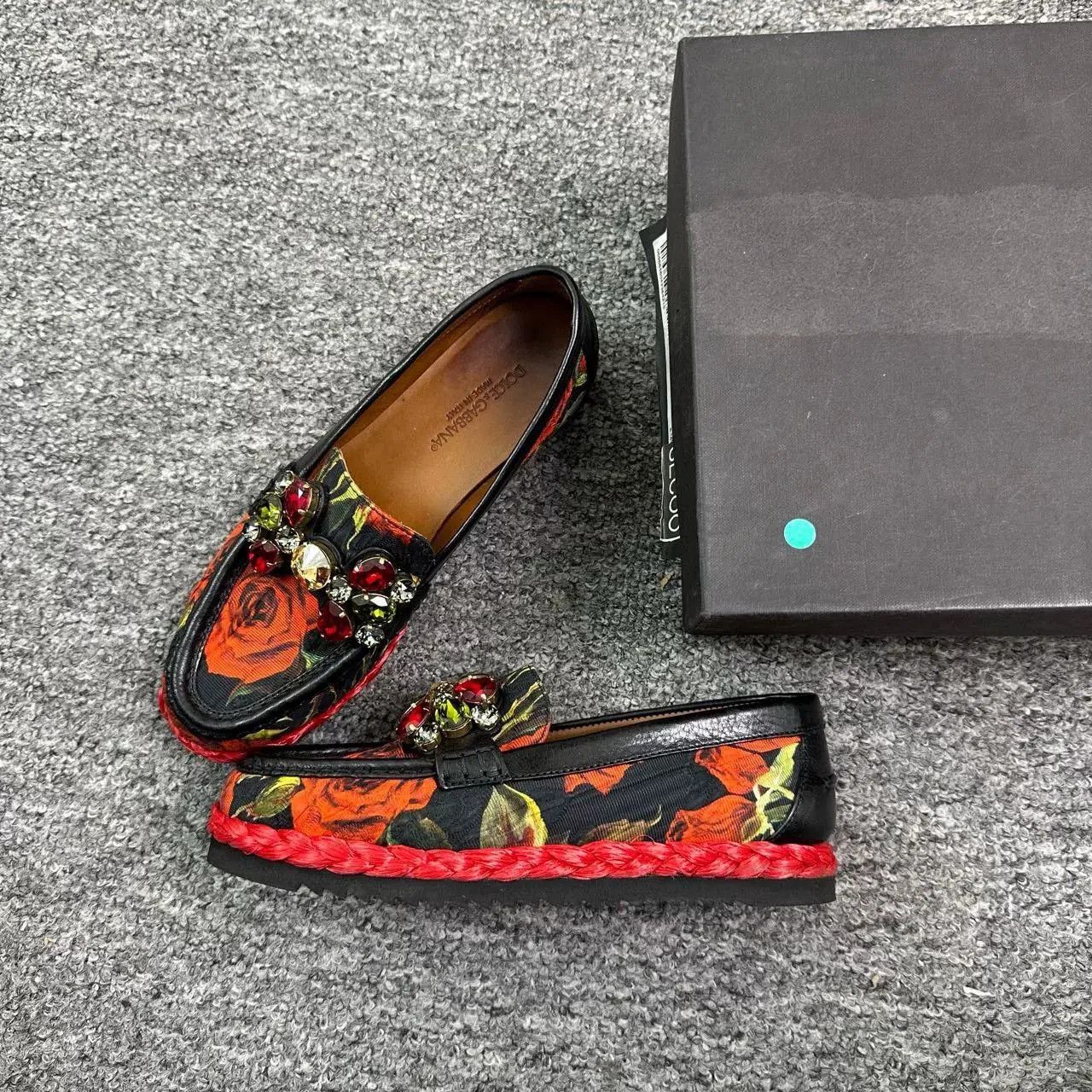 Dolce & Gabbana DG Diamond Embellished Rose Print Slip-On. Size US 4.5 / IT 34.5 - 1 Thumbnail