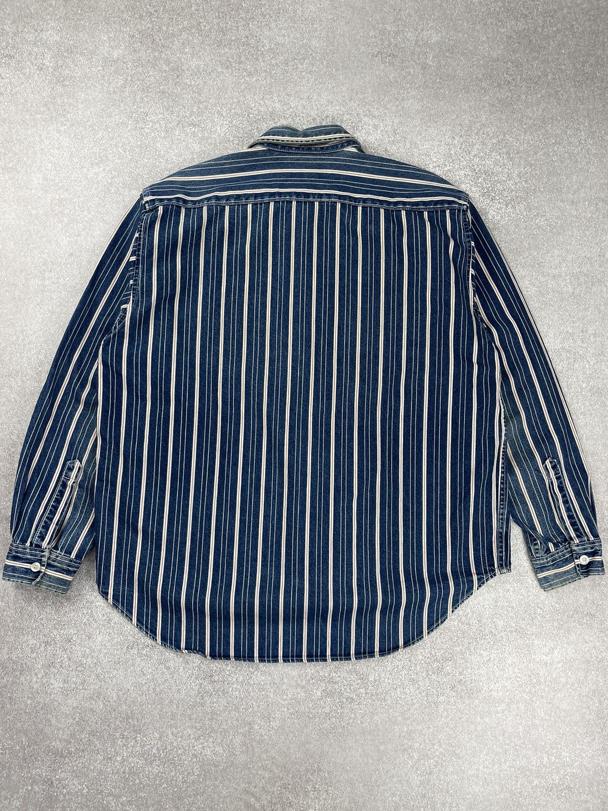 Levi's × Levi's Vintage Clothing × Vintage Vintage 90’s Levi’s Striped Long Sleeved Denim Shirt Cowboy Size US L / EU 52-54 / 3 - 8 Thumbnail