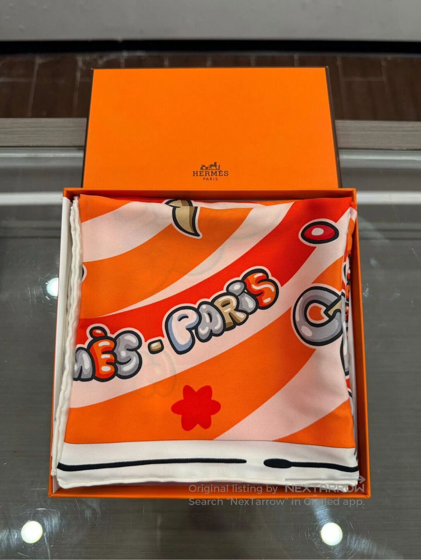 Hermes Hermes Orange Pegasus Logo Silk Scarf. Size ONE SIZE - 2 Thumbnail