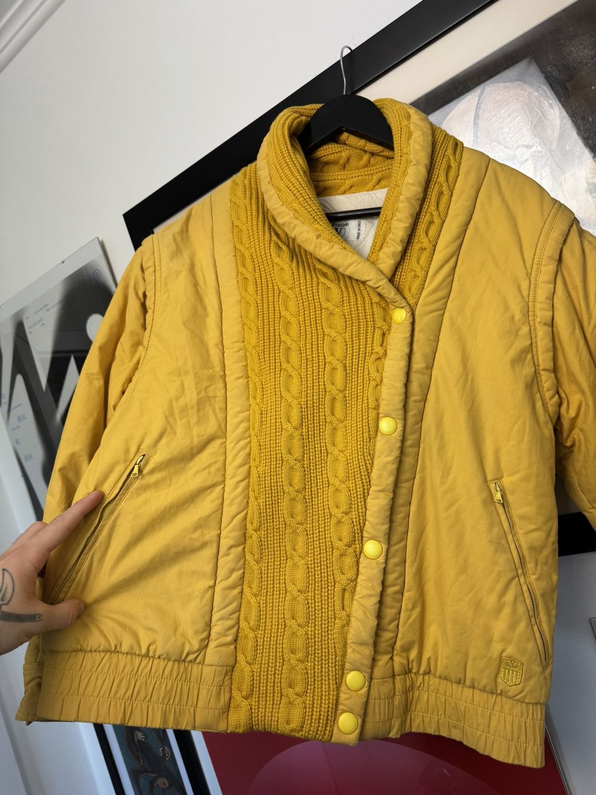 Valentino Vintage 90s Valentino Sport Knitted Jacket Yellow Designer Size S / US 4 / IT 40 - 2 Thumbnail
