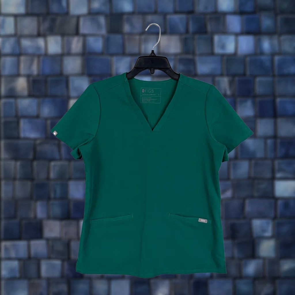 Vintage FIGS Shirt Womens Small Green Technical Collection V Neck Scrub Top Pockets Size S / US 4 / IT 40 - 1 Thumbnail