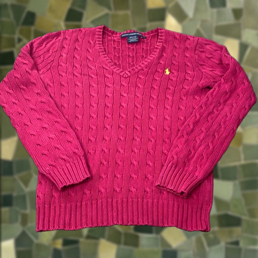 Ralph Lauren Ralph Lauren Sport Sweater Shirt Womens Large Pink Cable Knit V-Neck Pony - Adult, Regular Fit, 3-4 Seasons, Womens Size L / US 10 / IT 46 - 1 Thumbnail