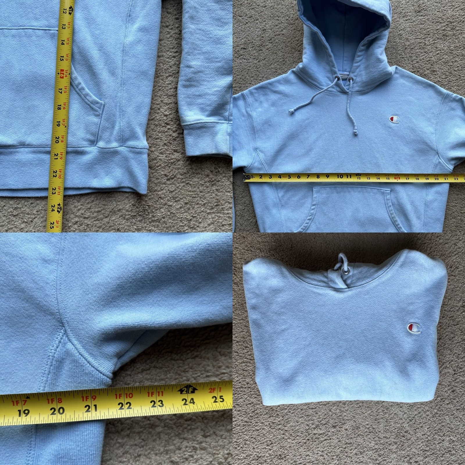 Champion Champion Reverse Weave Hoodie Sweatshirt Womens Large Light Blue Pockets Cotton Blend Polyester Blend Embroidered Logo Vent? No - remove Size L / US 10 / IT 46 - 8 Thumbnail