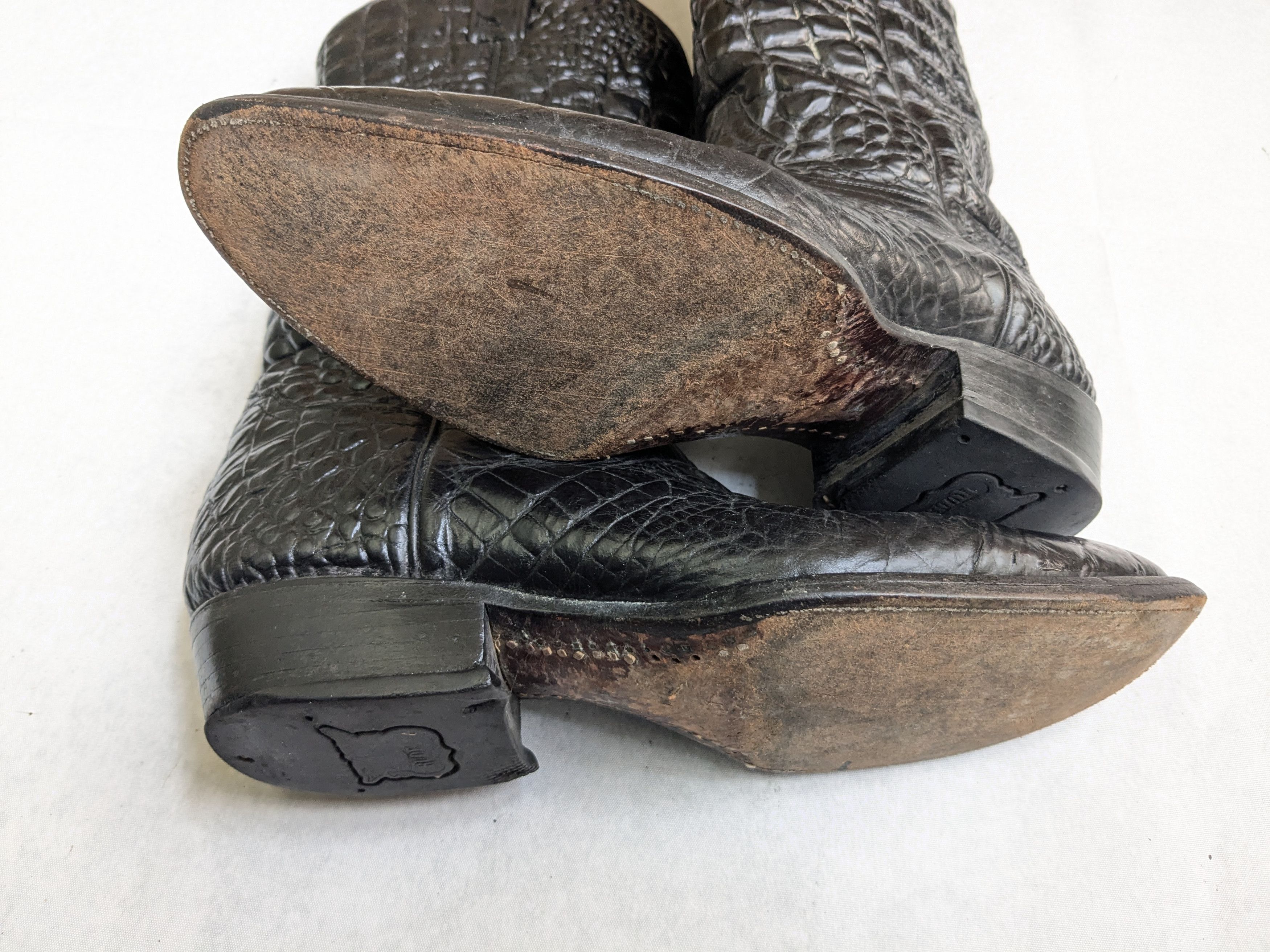 Vintage Cowboy Boots Black Alligator Leather 9 E Wide