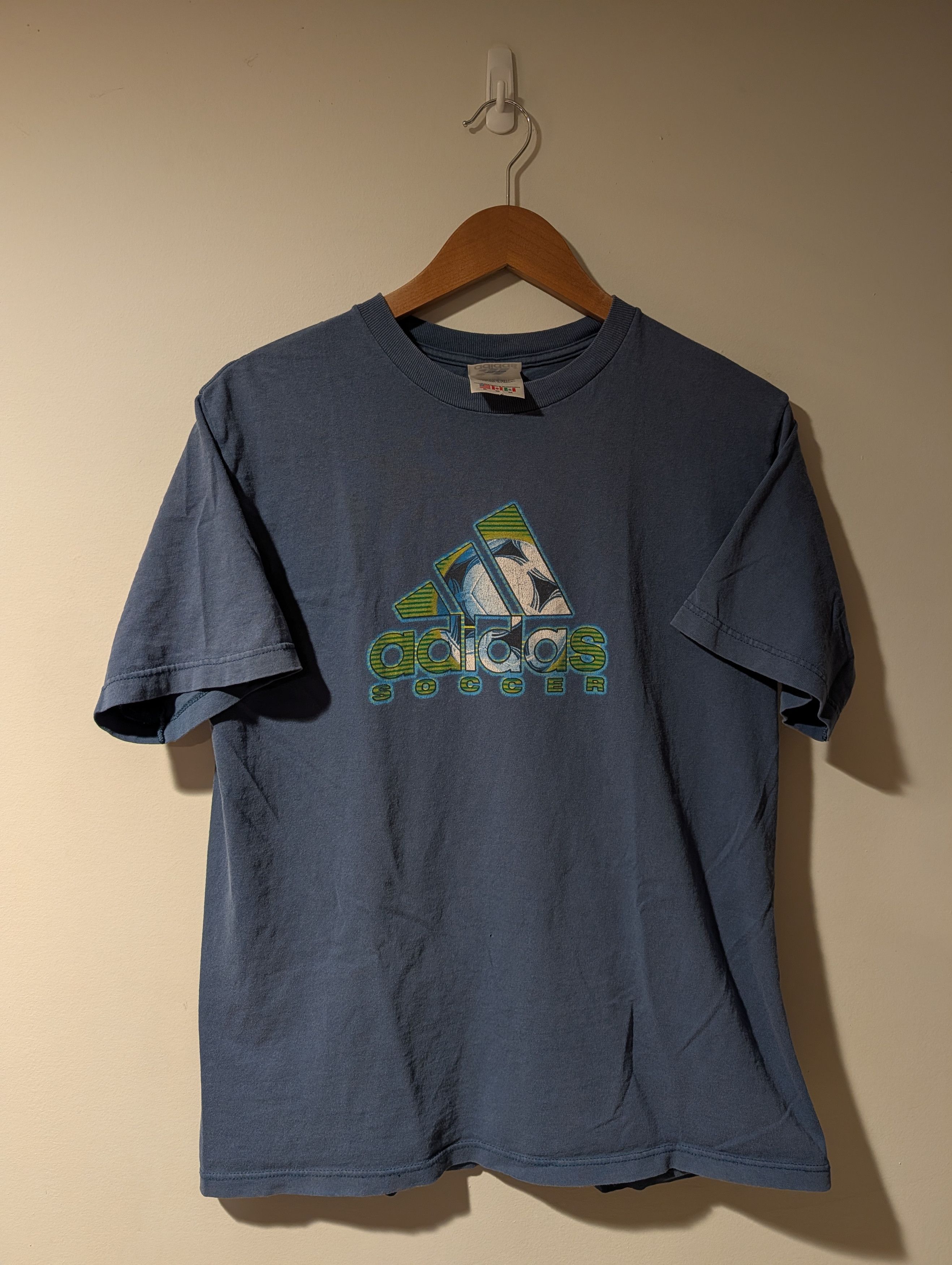 Adidas Adidas Soccer Performance Graphic Blue Grey Retro T-Shirt XL Size US XL / EU 56 / 4 - 1 Thumbnail