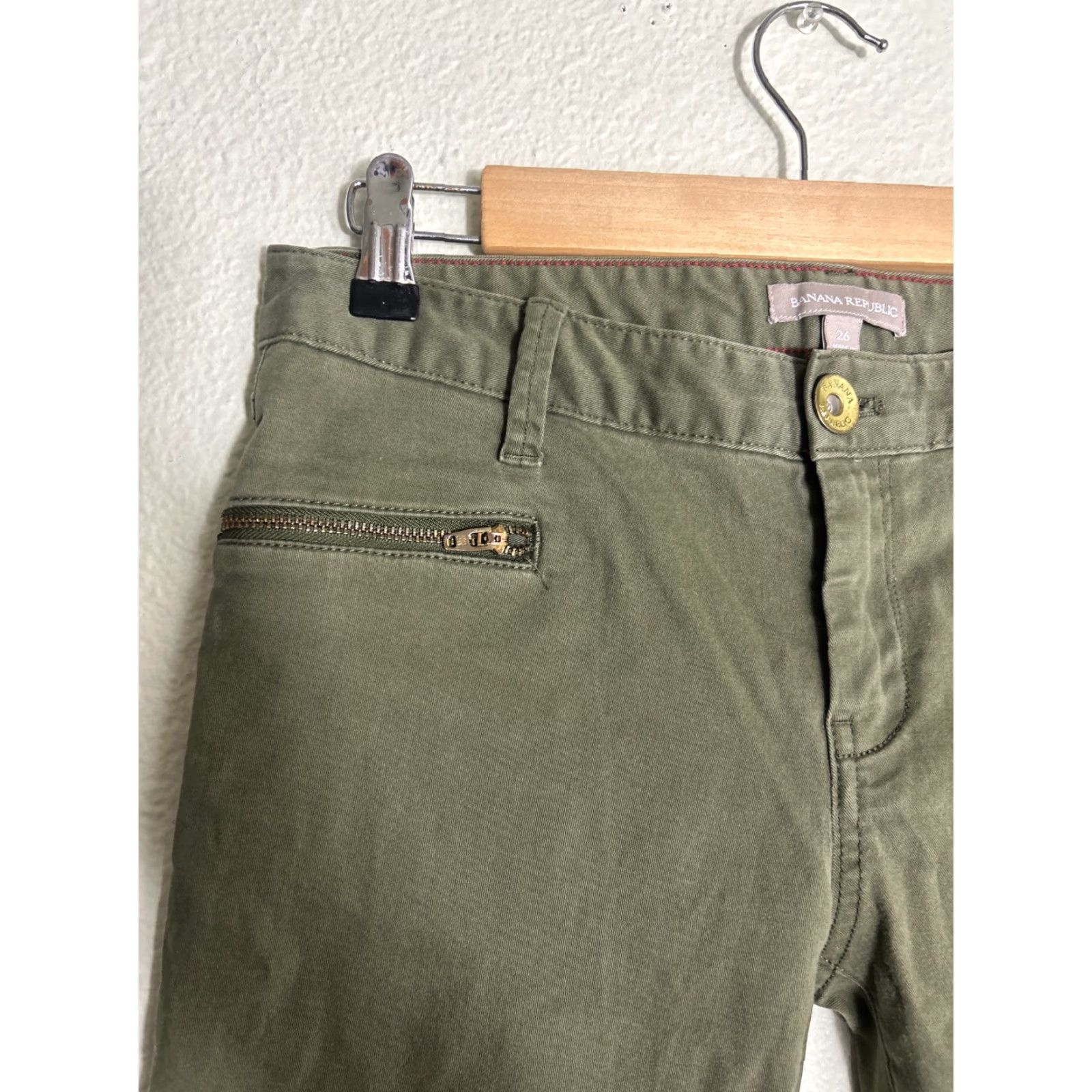 Banana Republic banana republic Womens Army Green Cotton Pants Slim Straight 29x28 Size 26 Chino Slimming Womens Size 26" / US 2 / IT 38 - 4 Thumbnail