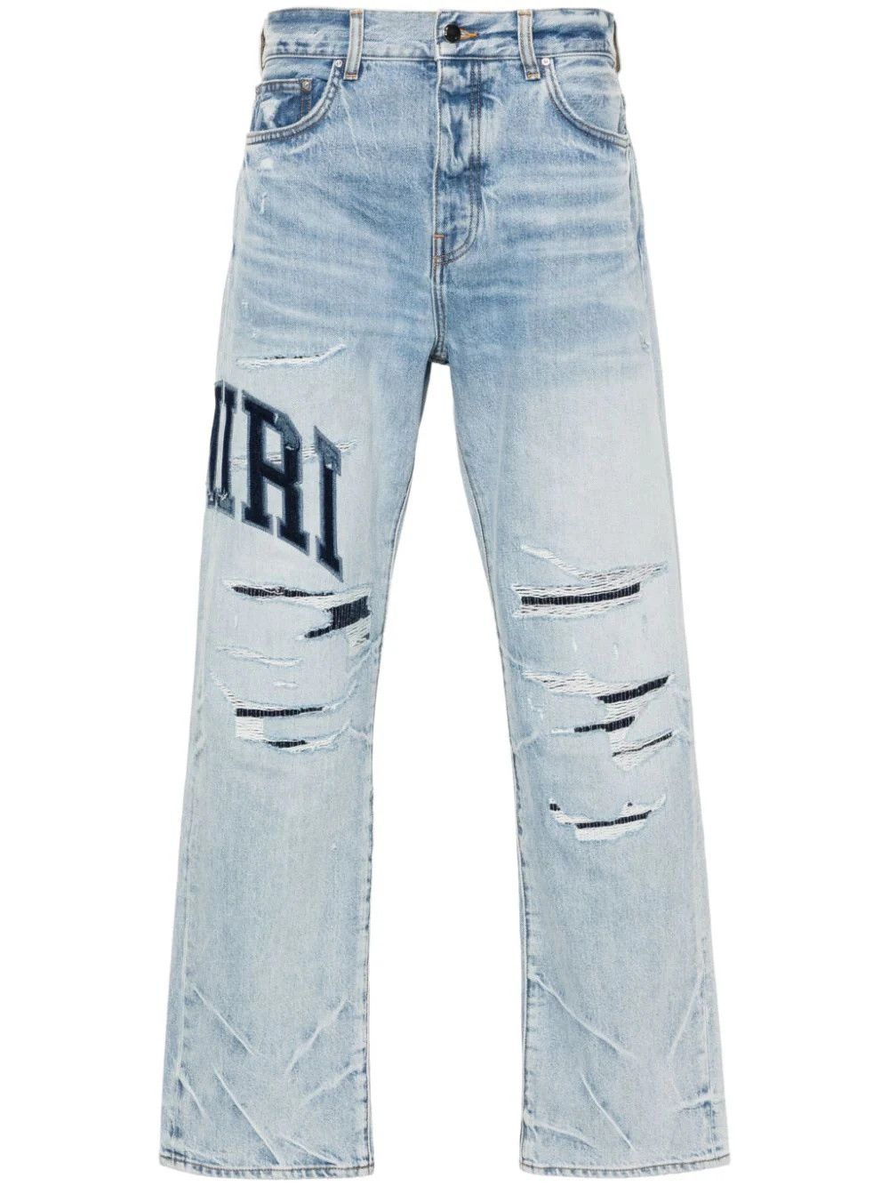 Amiri o1s1wg110725 Varsity Logo Repair Straight Jeans in Blue Size US 34 / EU 50 - 1 Thumbnail