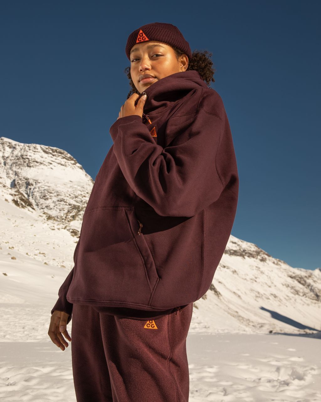 Nike 🔥Nike ACG Pullover Fleece Hoodie Deep Burgundy & Clay Orange Size US M / EU 48-50 / 2 - 20 Thumbnail