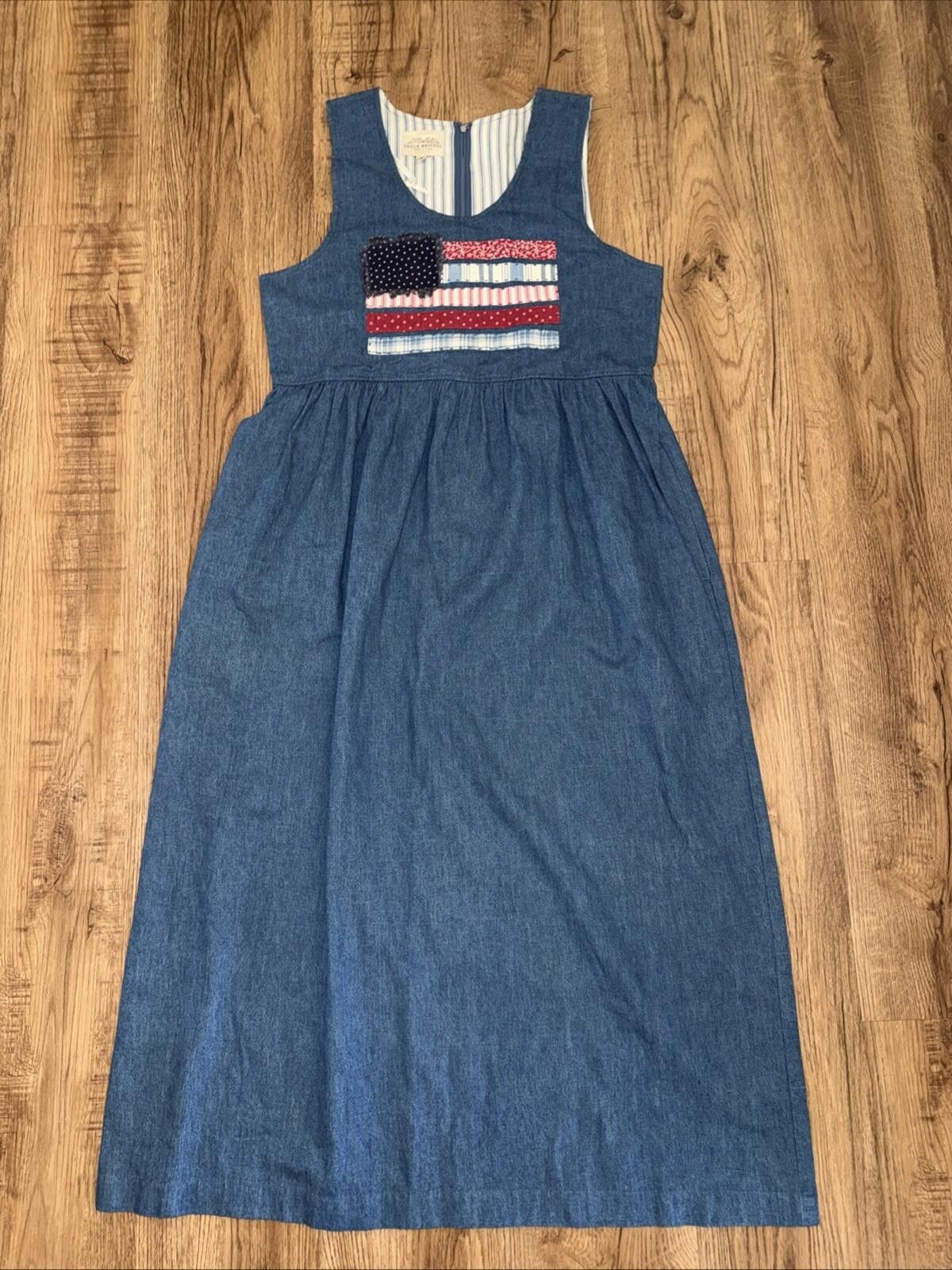 Other Vtg Susan Bristol Dress Cottage Prairie Pinafore Blue Denim Size L / US 10 / IT 46 - 2 Thumbnail