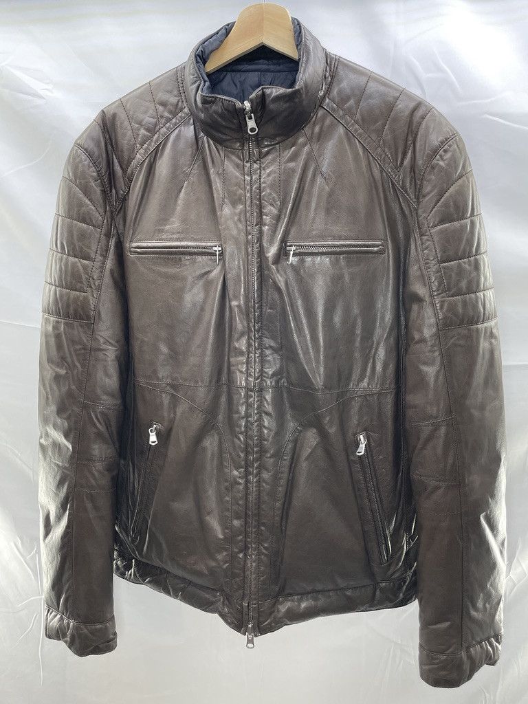 Brunello Cucinelli BRUNELLO CUCINELLI Brown Leather Nylon Blue Bomber Jacket Size US L / EU 52-54 / 3 - 1 Thumbnail
