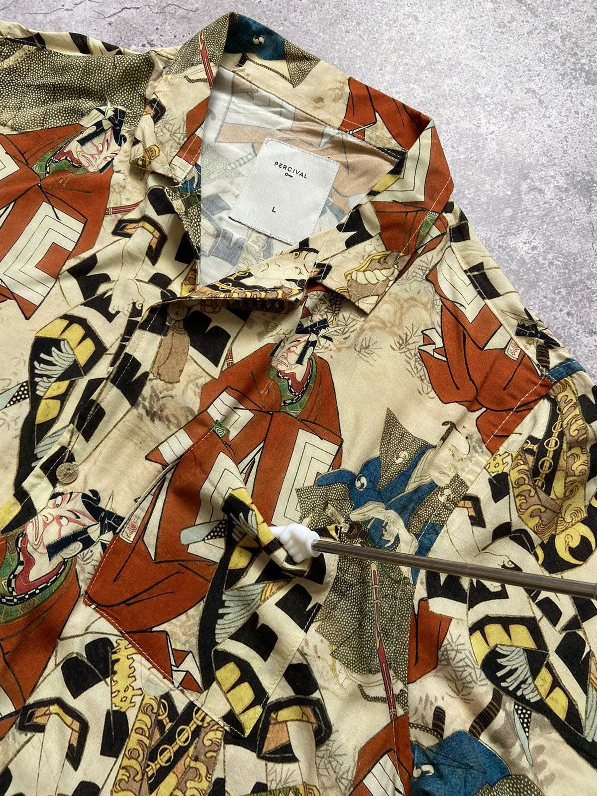 Percival Percival Samurai Japanese Print Hawaiian Viscose Shirt Size US L / EU 52-54 / 3 - 2 Thumbnail