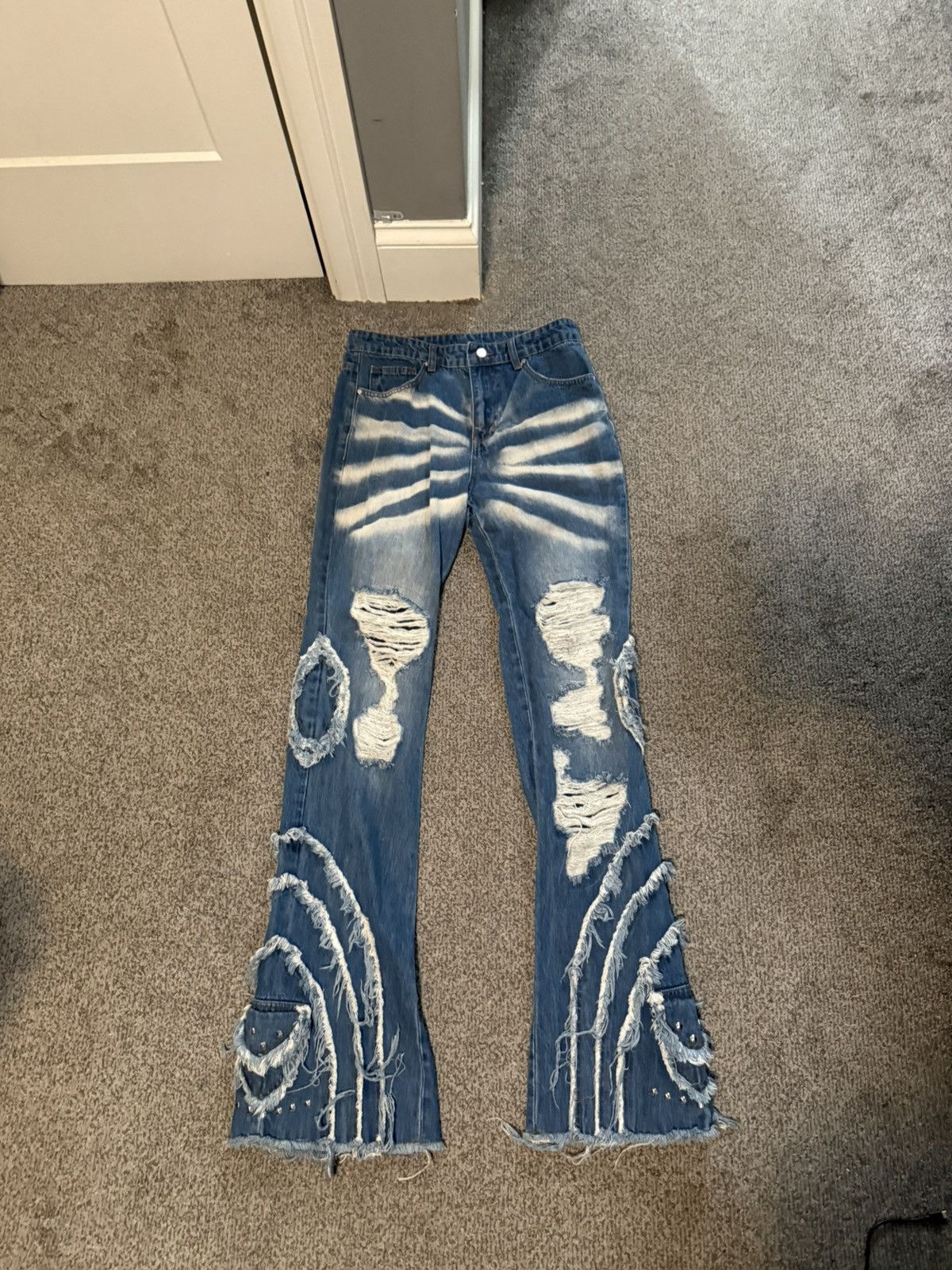 Other Men's Distressed Flared Denim Blue Light Wash Bleached Size US 30 / EU 46 - 1 Thumbnail