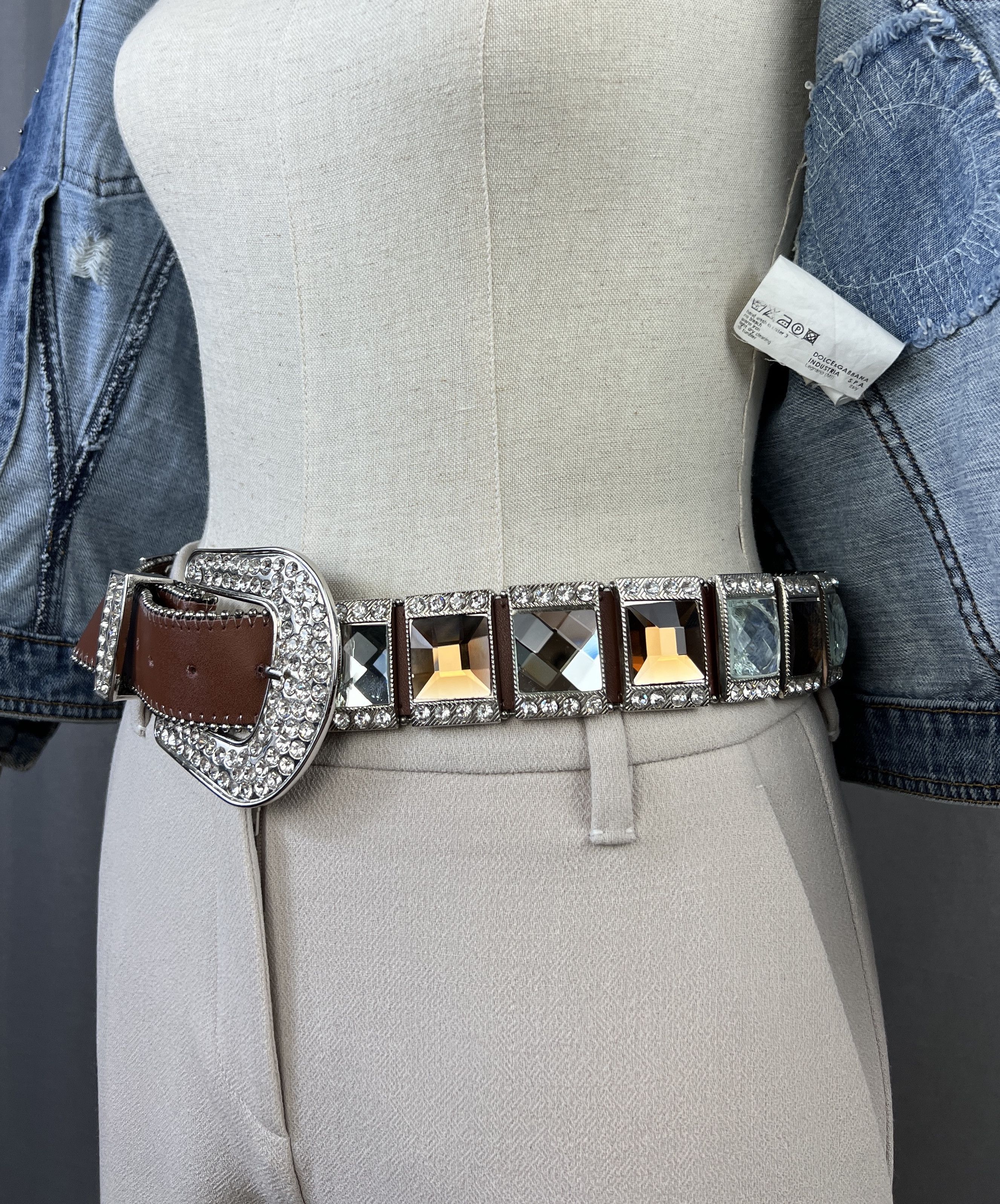 Vintage Y2K Heavy Rhinestones Crystals Leather Belt BB Simon Style Size ONE SIZE - 7 Thumbnail