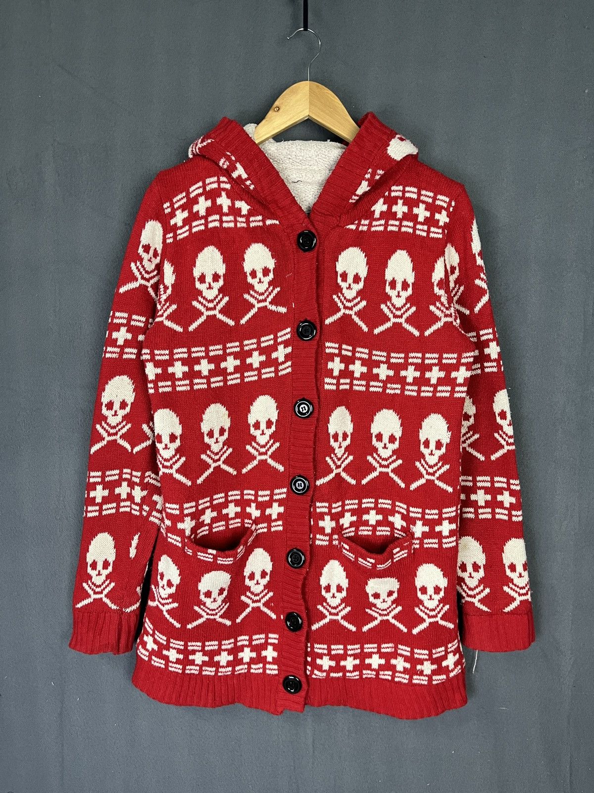 Aran Isles Knitwear × Seditionaries Skull Knit Cardigan Hoodie Sweater Size US M / EU 48-50 / 2 - 3 Thumbnail