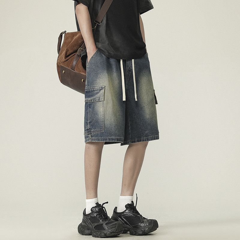 Japanese Brand Men's Loose Straight Leg Retro Casual Cargo Denim Shorts Size US 32 / EU 48 - 2 Thumbnail