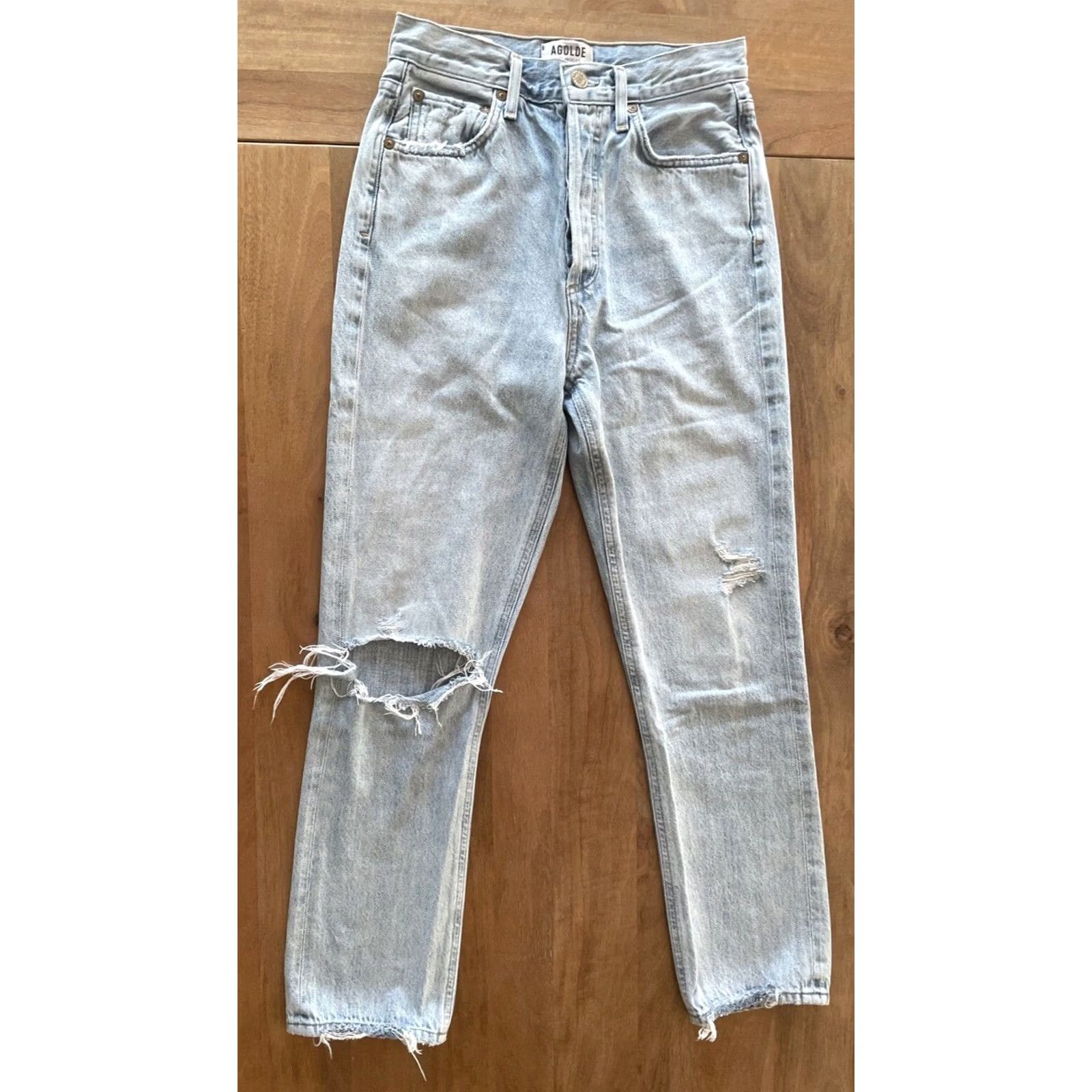 Agolde AGOLDE Riley Straight Jeans Womens 24 26x26 Button Fly Light Wash Denim Blue 90s Bohemian City Grunge Hip Hop Punk Retro 5-Pocket Size 42" / US 20 - 2 Thumbnail