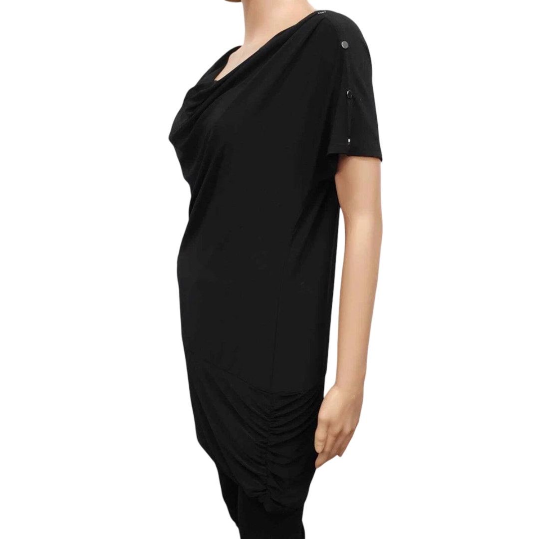 White House Black Market WHBM Button Shoulder Tunic Dress M Drape Ruched Black Size M / US 6-8 / IT 42-44 - 6 Thumbnail