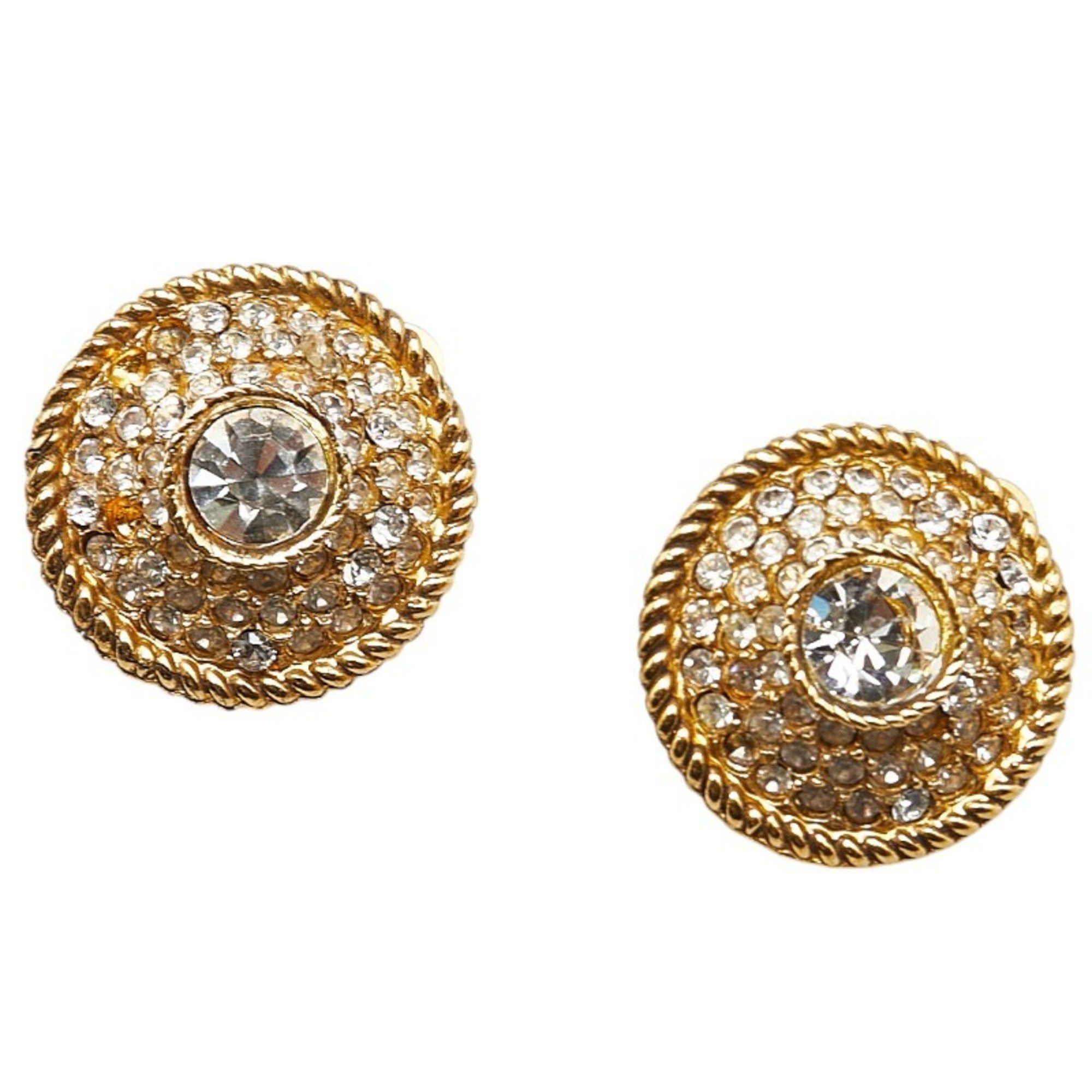 Chanel CHANEL Round Jeweled Rhinestone Earrings, Gold Plated, Women's Size ONE SIZE - 1 Thumbnail