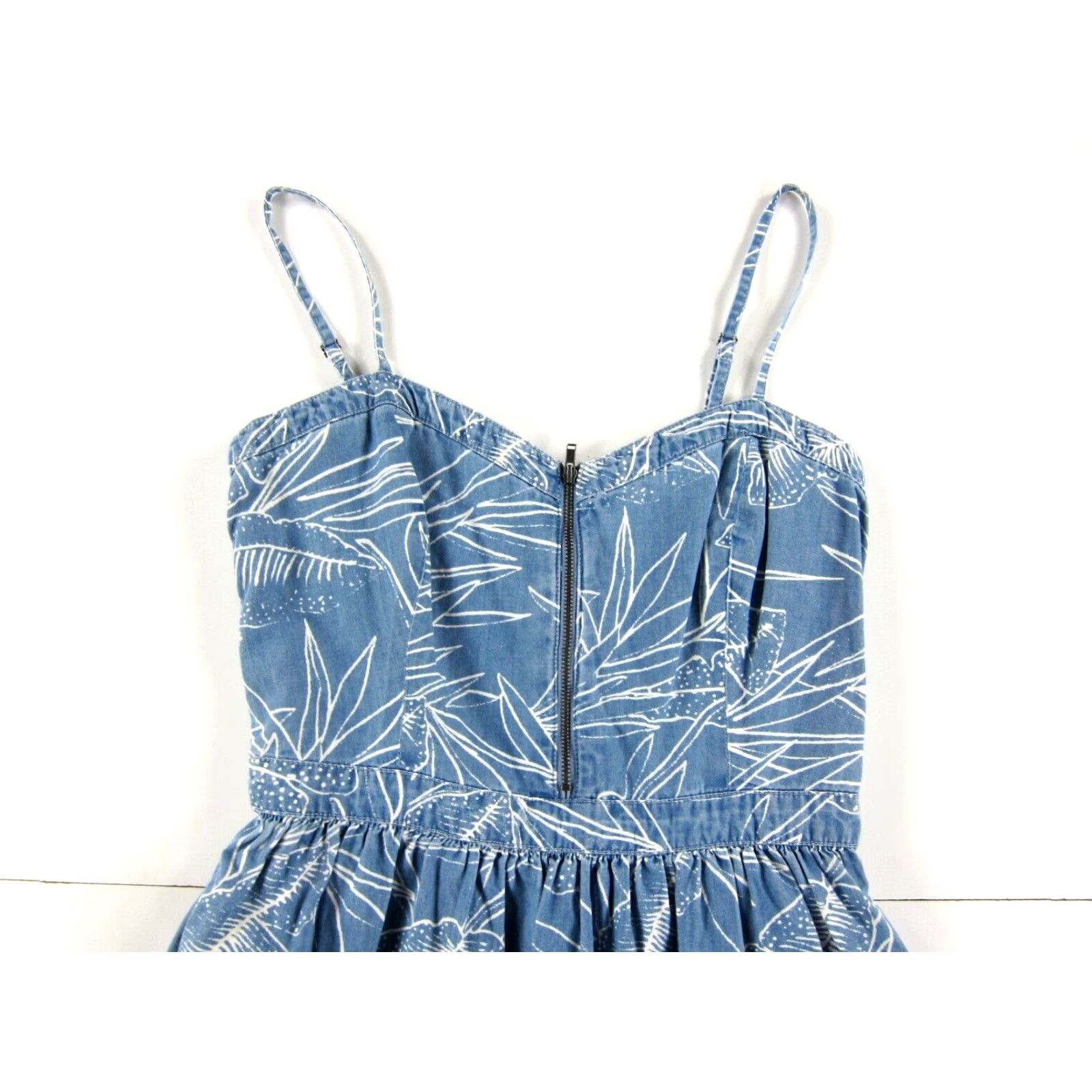 Vans VANS Blue White Floral Zip Front Spaghetti Strap Pocket Mini Sheath Dress Small Size S / US 4 / IT 40 - 6 Thumbnail