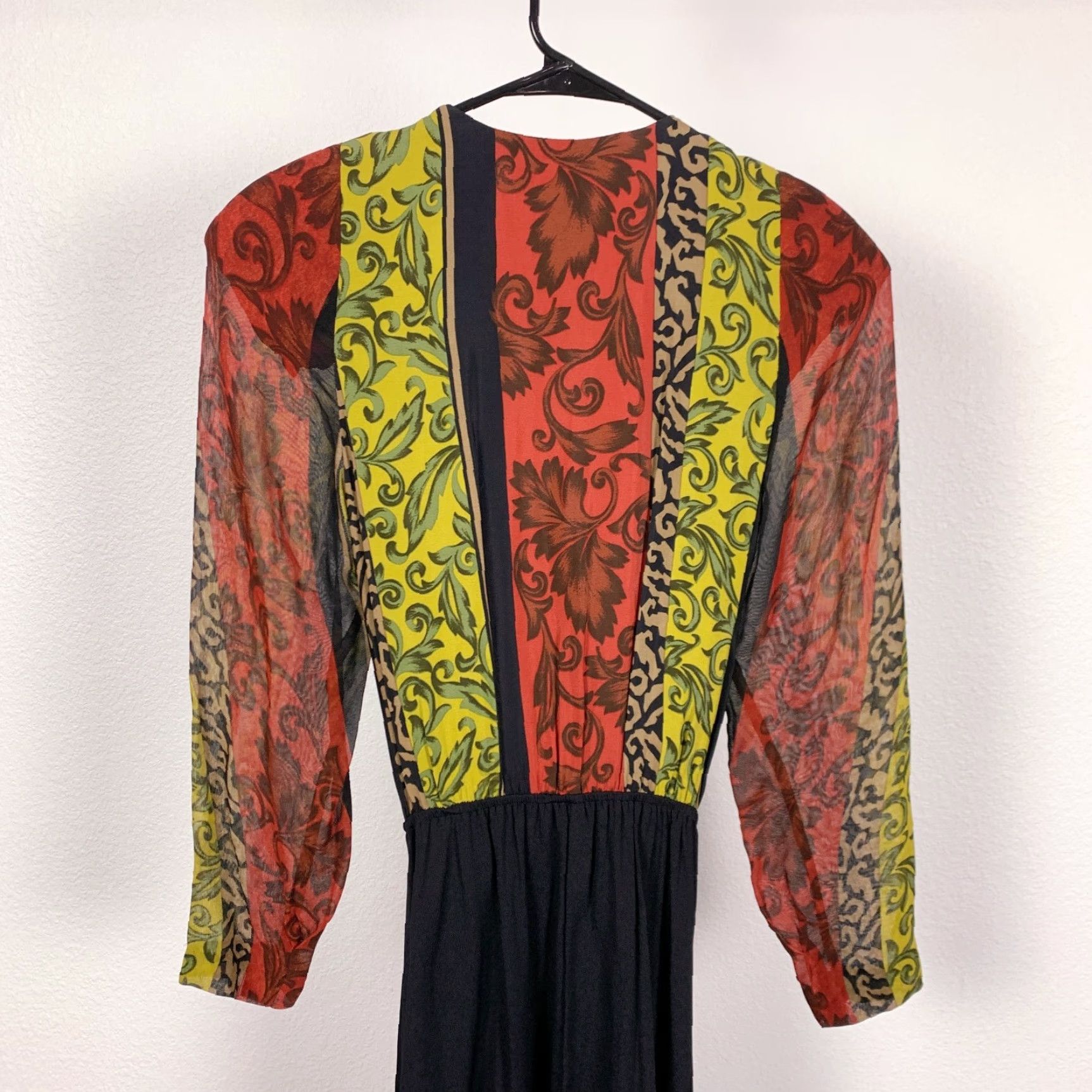 Vintage VINTAGE Traces Maxi Dress Black Red Rayon 80s Long Sleeve 8 Womens Size M / US 6-8 / IT 42-44 - 7 Thumbnail
