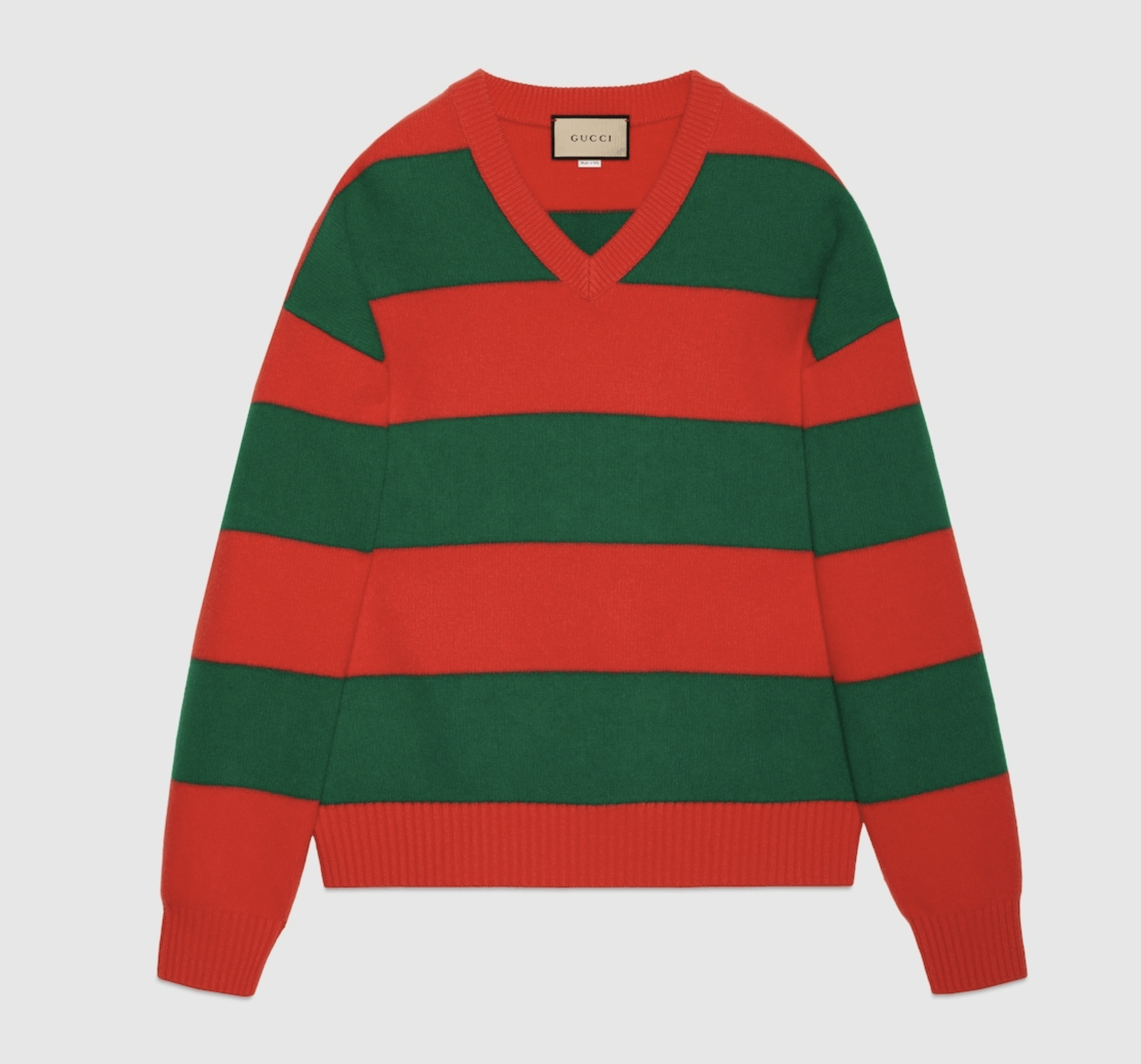 Gucci XL - Gucci Striped V-neck Felted Wool Sweater Red Green Size US XL / EU 56 / 4 - 1 Thumbnail
