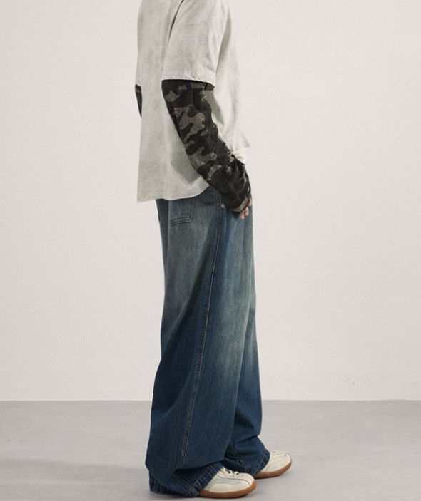 Japanese Brand Wide-leg men's street loose straight versatile jeans Size US 32 / EU 48 - 4 Thumbnail