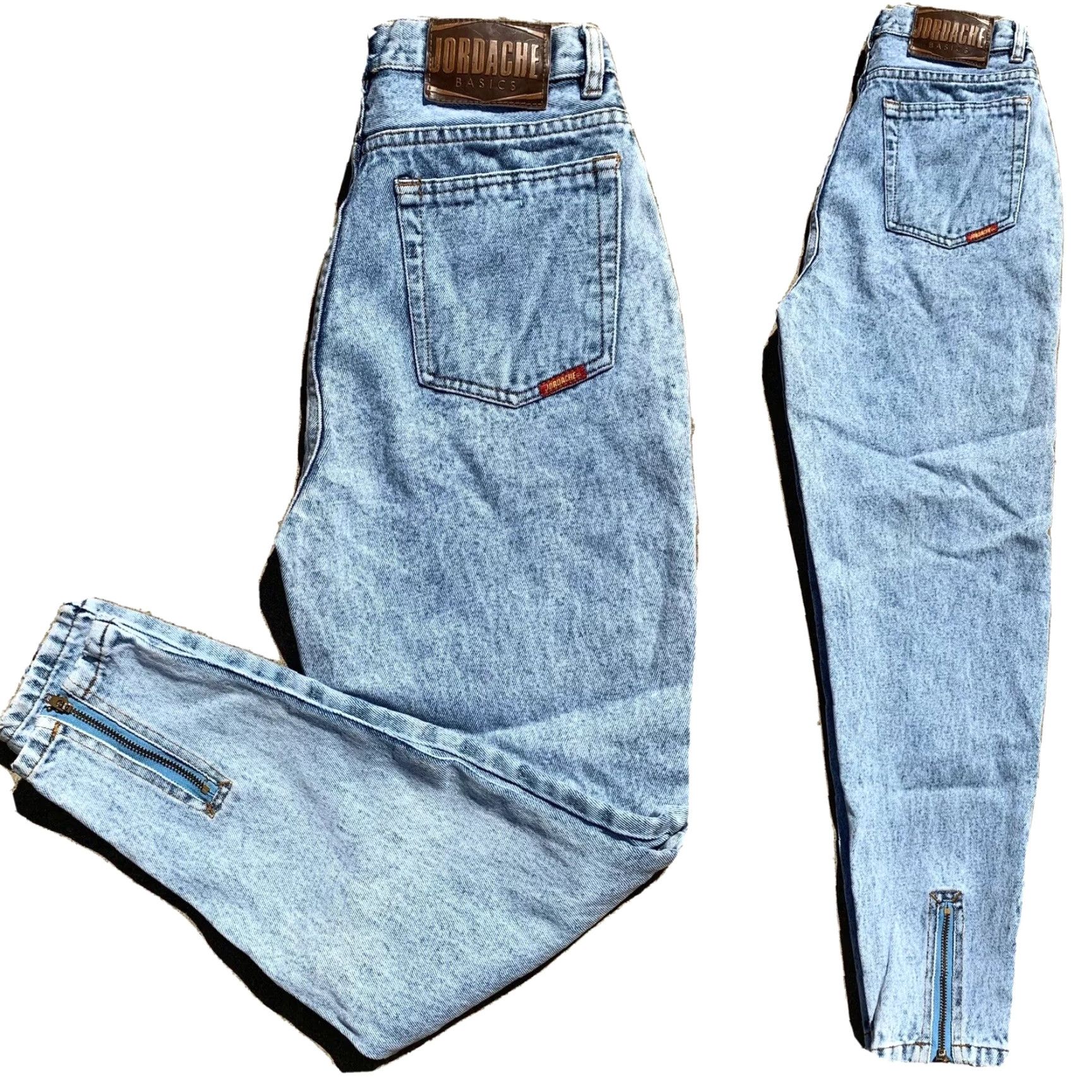 Jordache VINTAGE Jordache Jeans High Waist Tapered Leg Zipper Acid Wash 27 1/2” Waist 14 Blue Mens Jeans 1980s Jordache Size 36" / US 14 / IT 50 - 2 Thumbnail