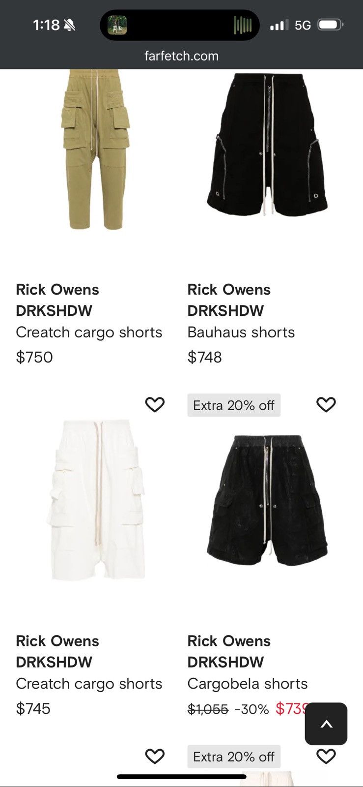 Rick Owens Drkshdw DRAWSTRING BLACK MILK CROPPED SHORTS JOGGERS DRKSHDW POD Size US 31 - 8 Thumbnail
