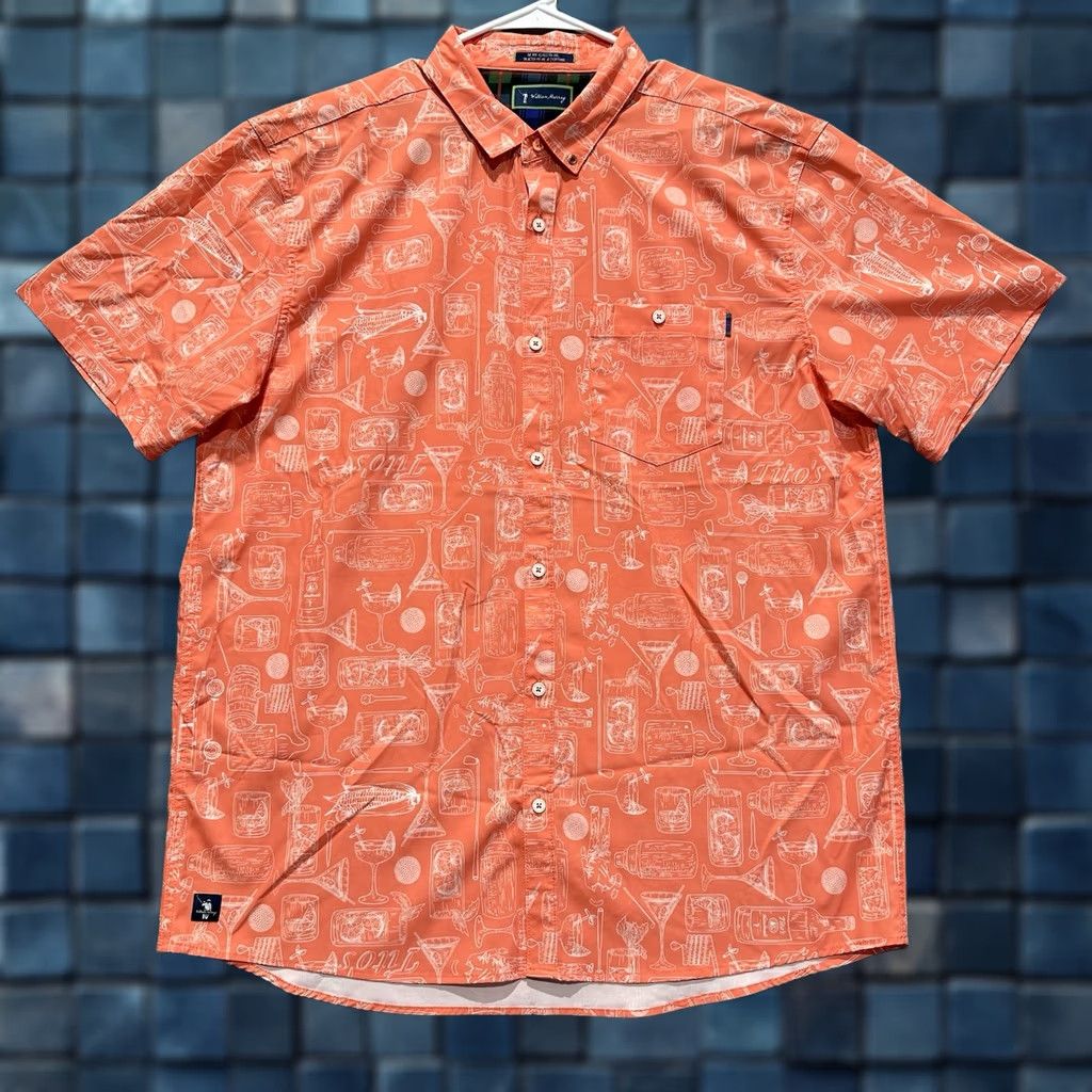 Vintage William Murray Polo Shirt Mens XL Orange Hometown Golf Cocktail Print AOP Size US XL / EU 56 / 4 - 1 Thumbnail
