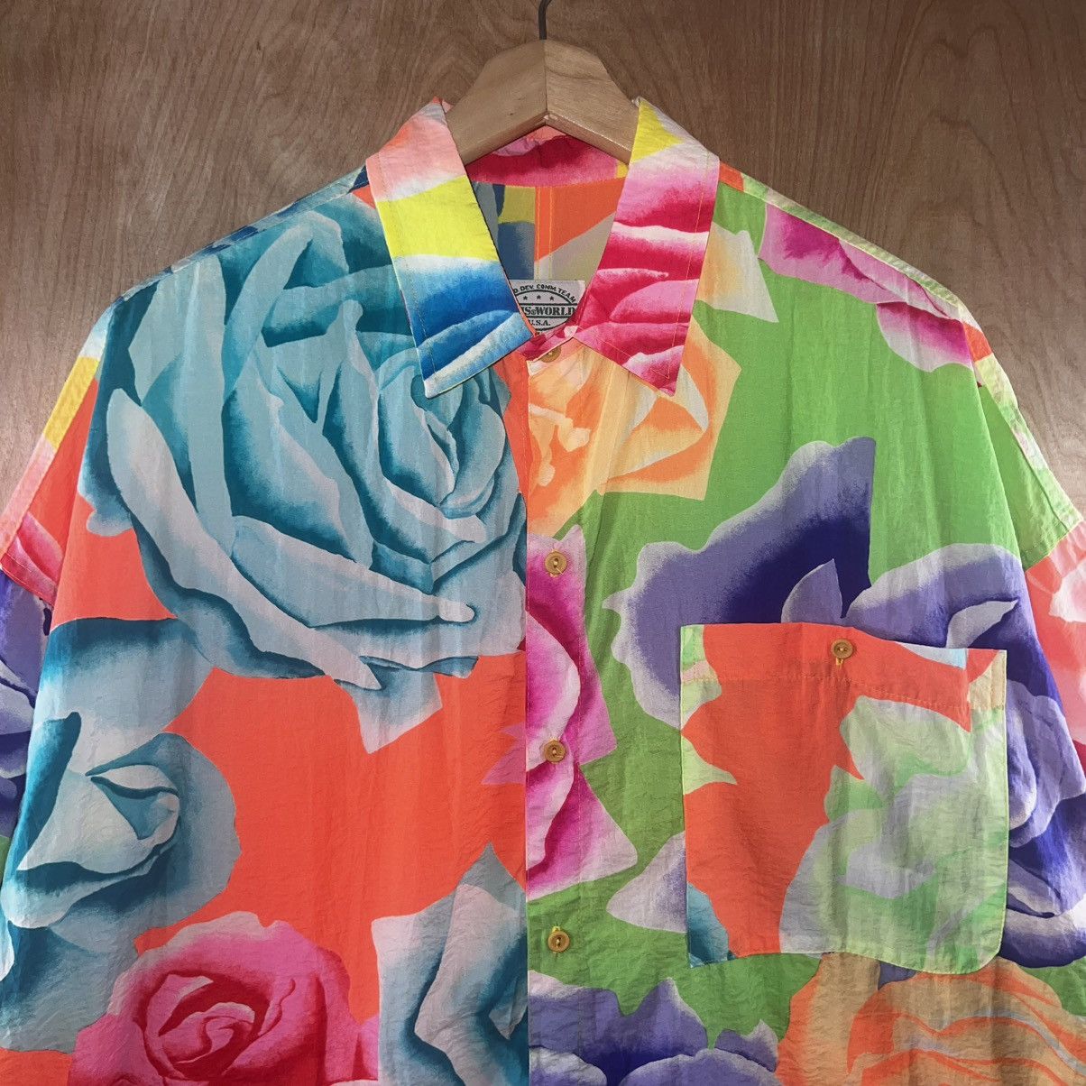 Jams World VINTAGE JAMS WORLD USA SURF LINE NEON ROSES NYLON CAMP SHIRT Size US XXL / EU 58 / 5 - 2 Thumbnail