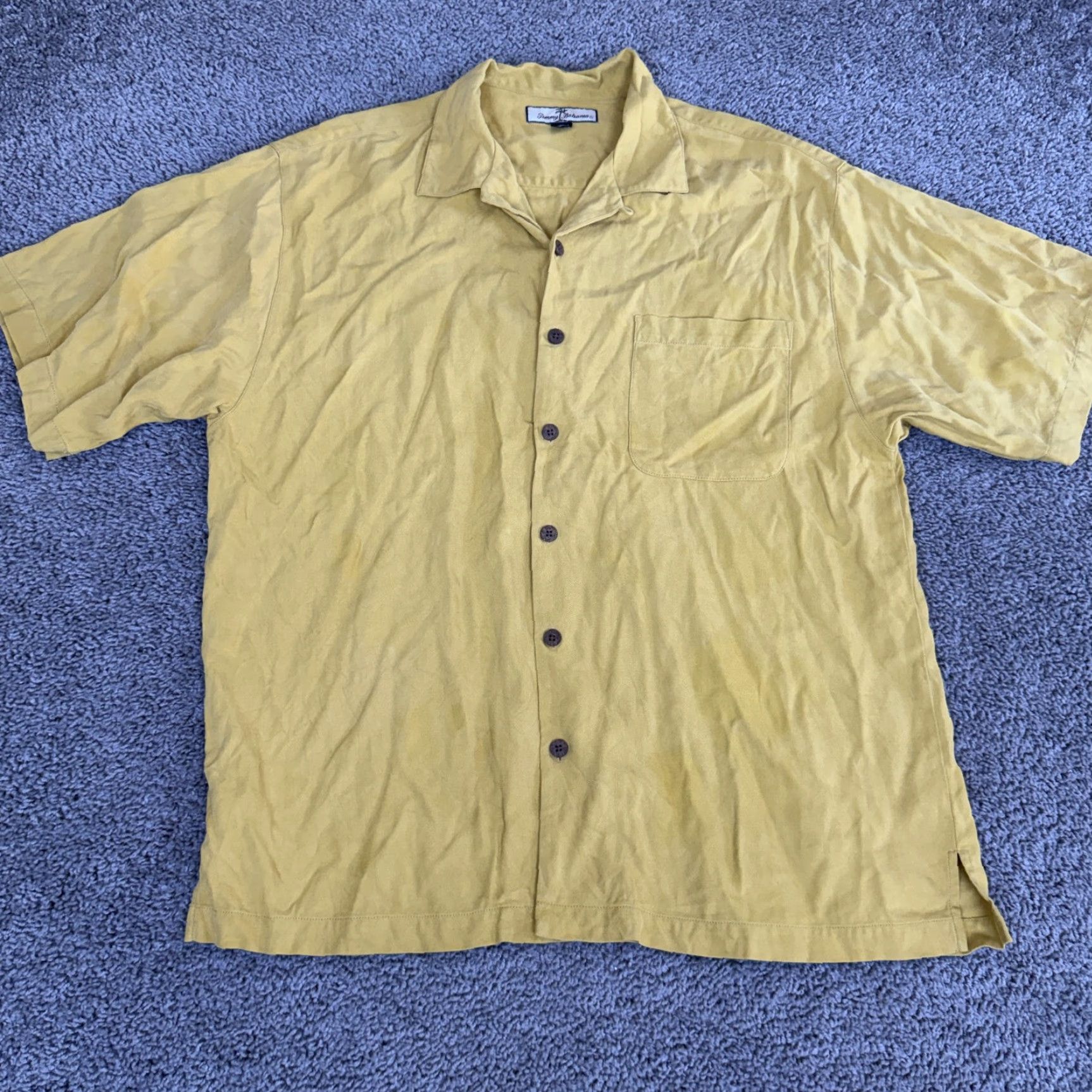 Tommy Bahama Tommy Bahama Shirt Mens L Yellow Silk Herringbone Camp Button Front Casual Size US L / EU 52-54 / 3 - 2 Thumbnail