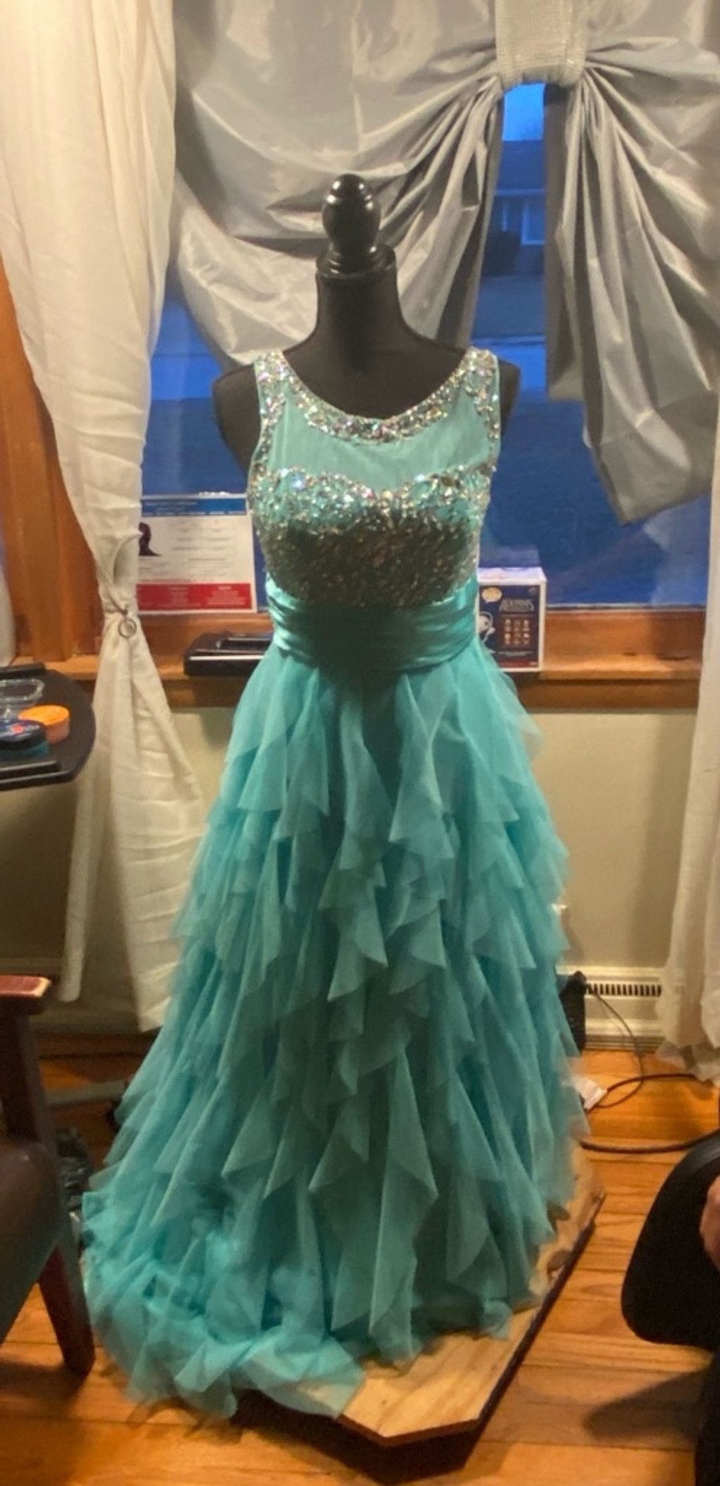 Other Deb Aquamarine Rhinestone Ruffle Formal Dress Size 9/10 Size L / US 10 / IT 46 - 8 Thumbnail