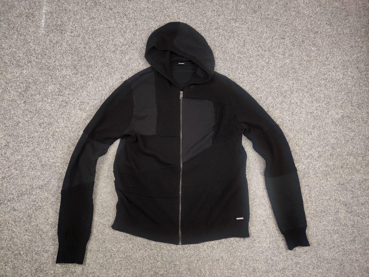 Diesel Diesel Patchwork Wool Blend Black Zip Mens Hoodie Y2K Style Size US XL / EU 56 / 4 - 8 Thumbnail