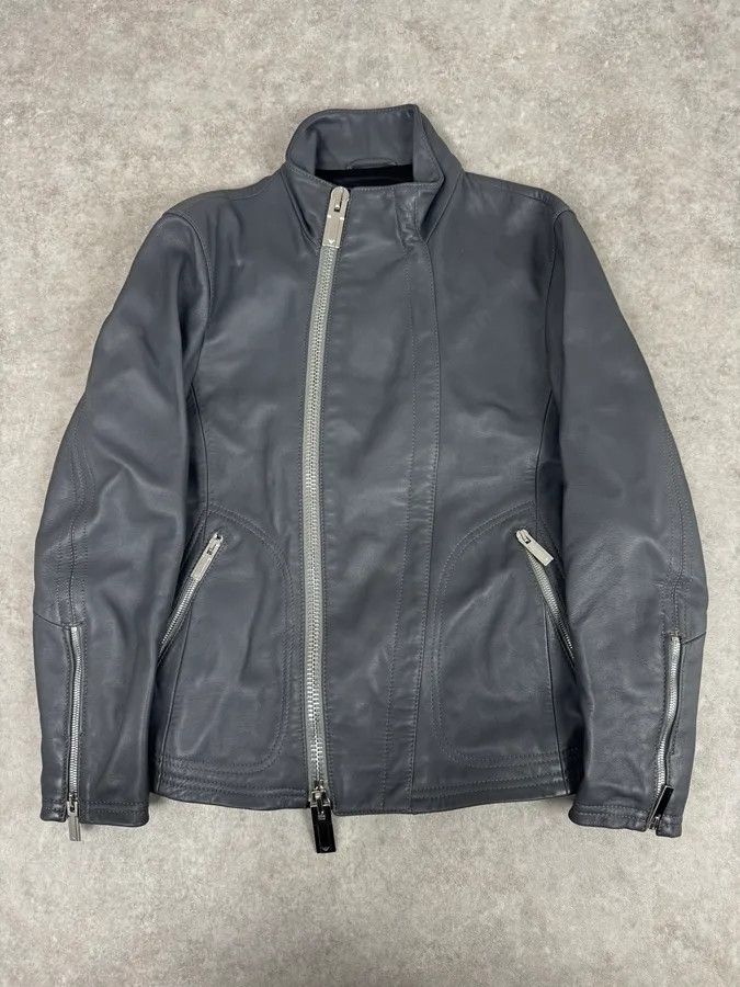 Emporio Armani SS2014 Emporio Armani Asymmetrical Petrol Grey Leather Jacket Size XS / US 0-2 / IT 36-38 - 1 Thumbnail