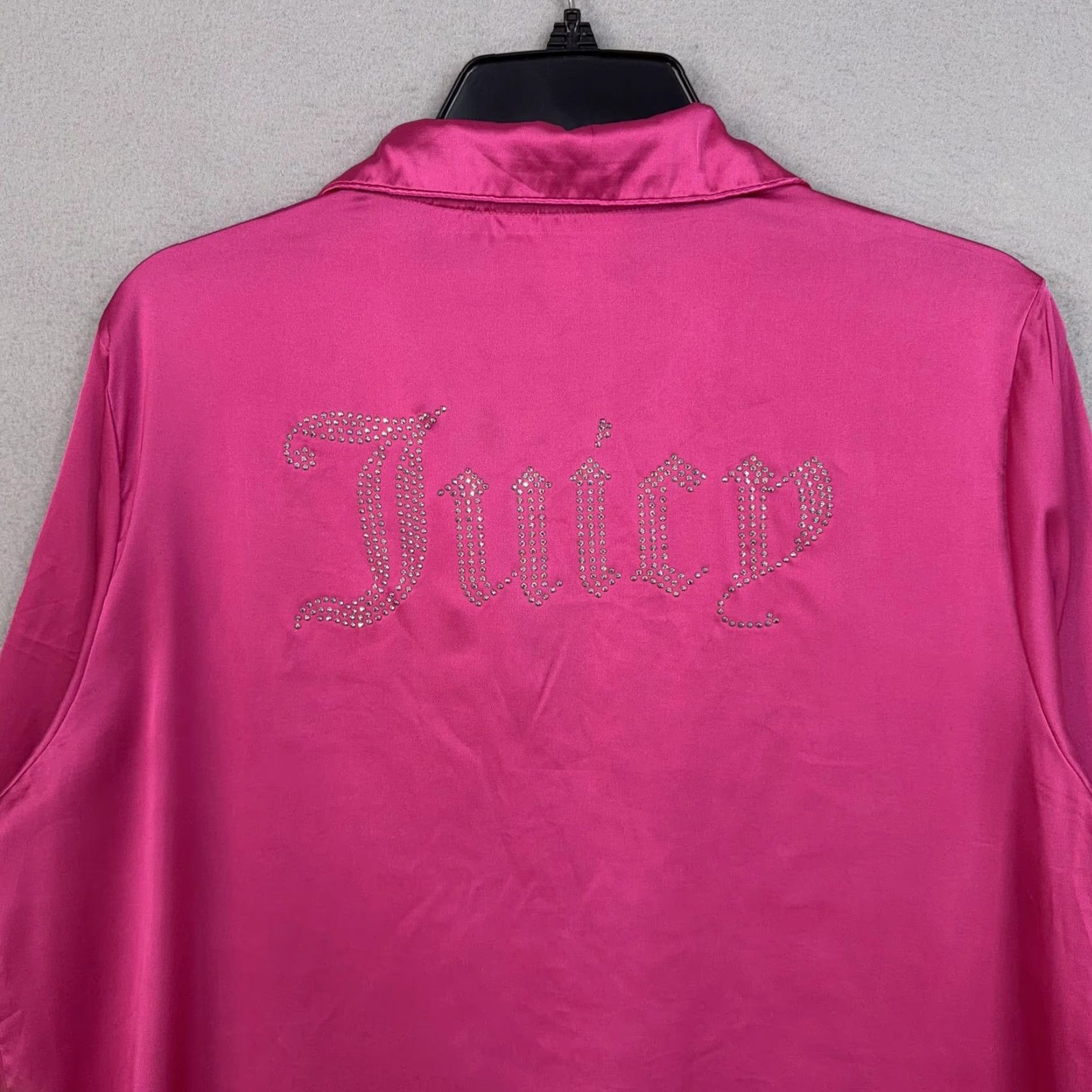Juicy Couture Juicy Couture Sleepshirt Womens XL Pink Satin Button Front Rhinestone Logo Size XL / US 12-14 / IT 48-50 - 7 Thumbnail