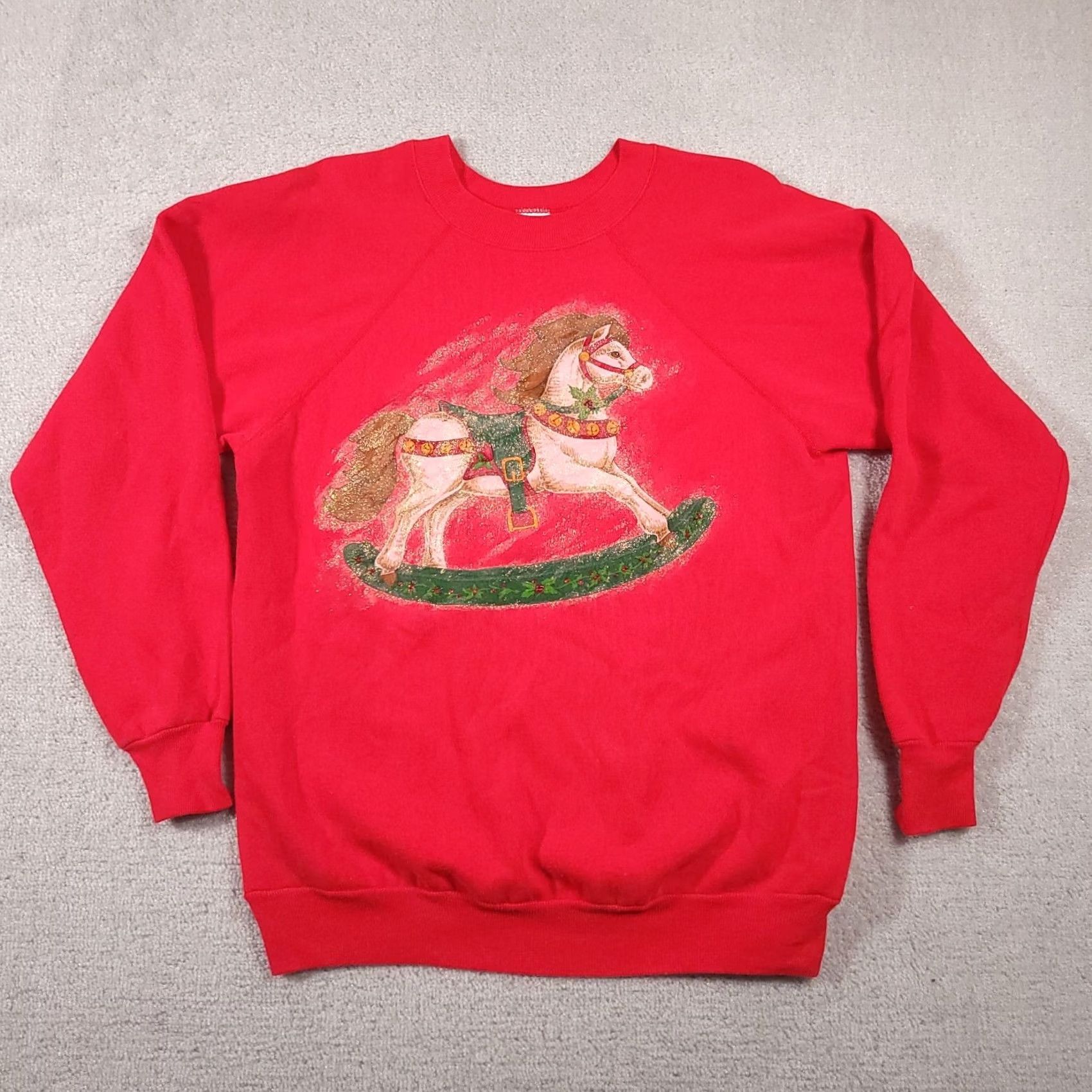 Vintage VINTAGE Pannill Sweatshirt Women's XL Red Grandma Rocking Horse Made In USA Sweatshirt Pullover Knit Crew Neck Long Sleeve 80s 90s Casual Womens Size XL / US 12-14 / IT 48-50 - 2 Thumbnail