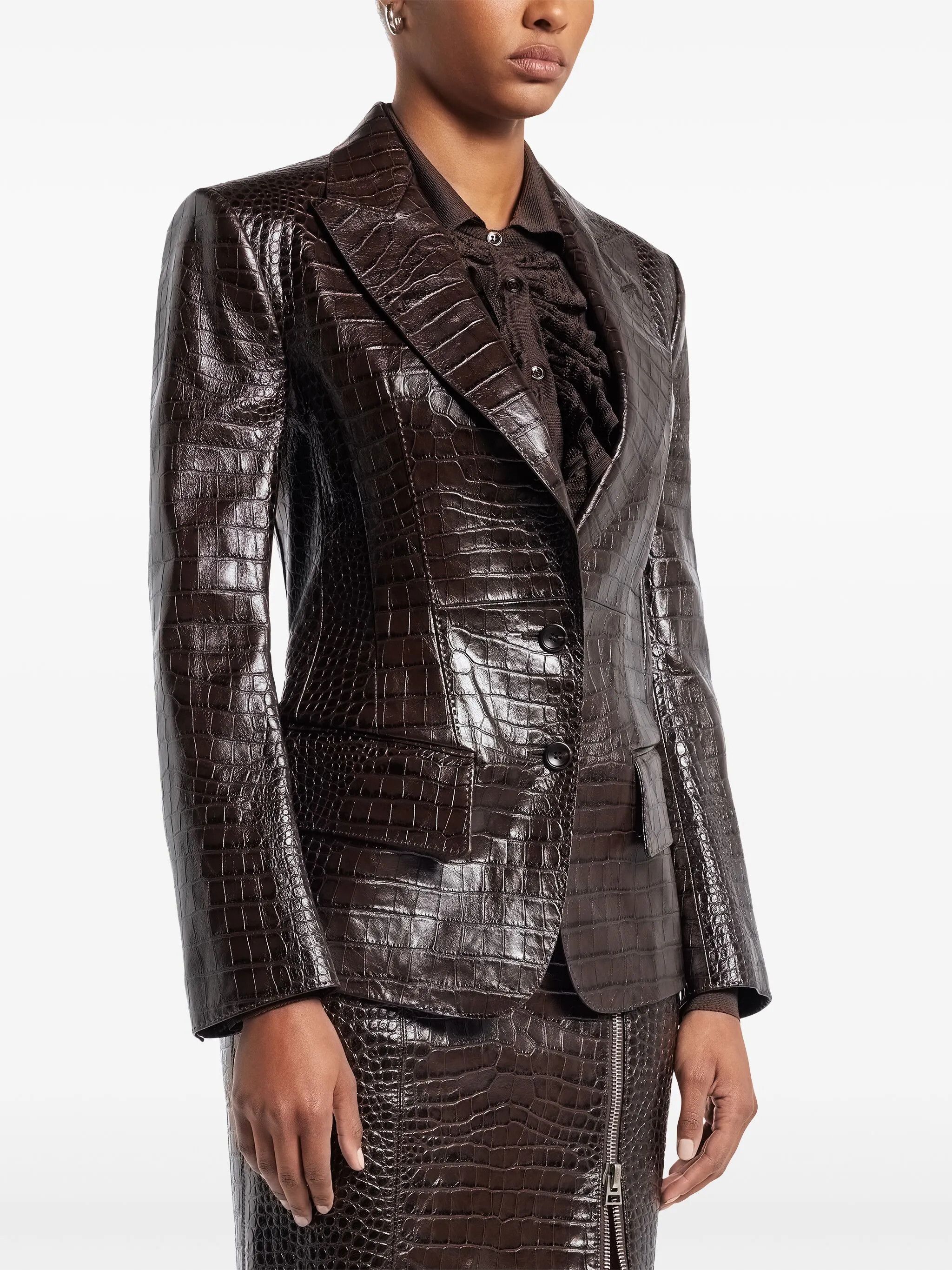 o1w1db10525 GIL534 Leather Blazer in Dark Brown