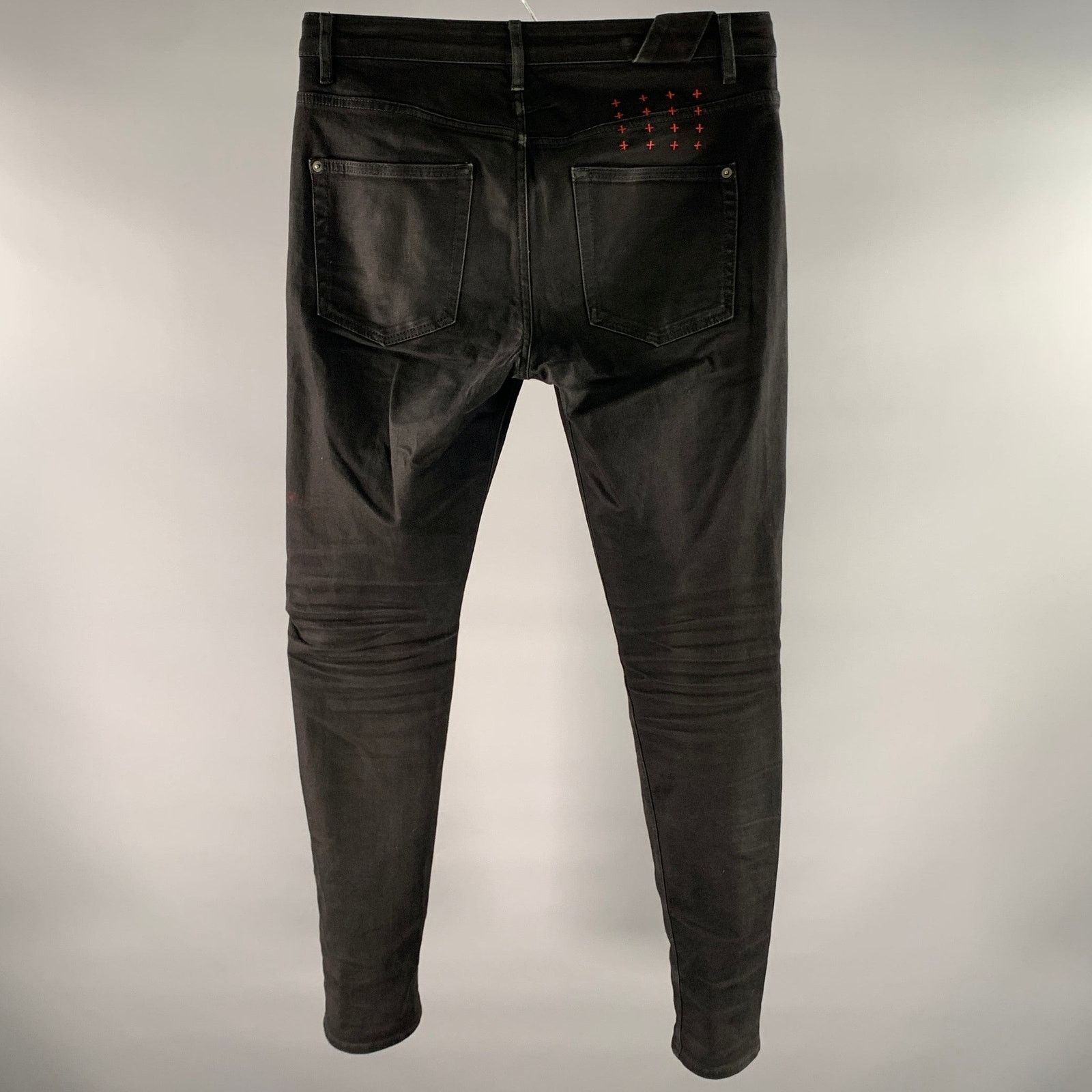 Ksubi KSUBI Size 32 Black Washed Embroidered Cotton Slim Fit Jeans Size US 32 / EU 48 - 3 Thumbnail
