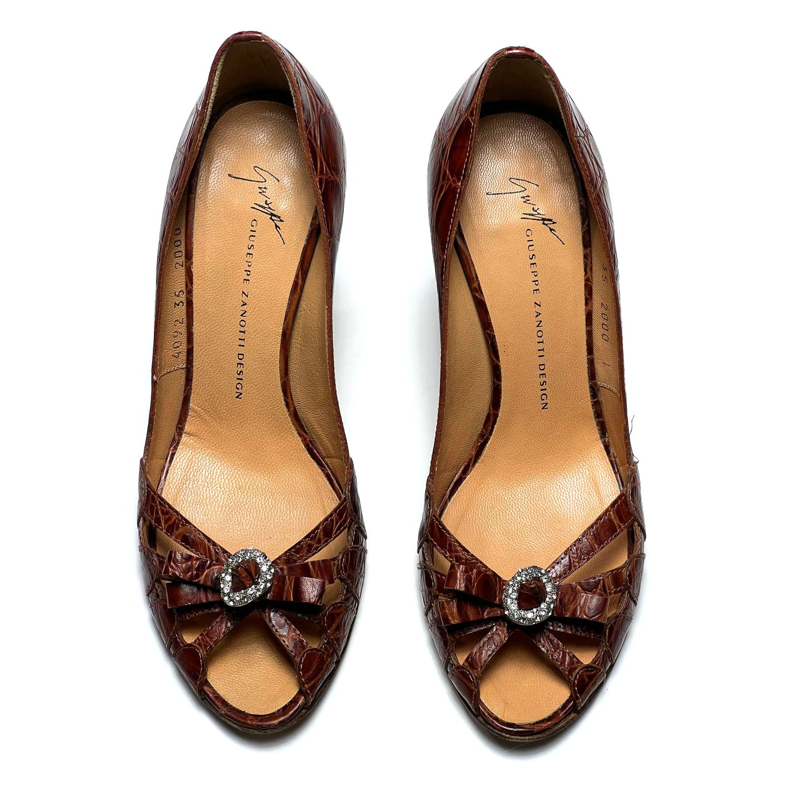 Giuseppe Zanotti Giuseppe Zanotti Brown Alligator Crystal Pump Heels Shoes 35 Size US 5 / IT 35 - 2 Thumbnail