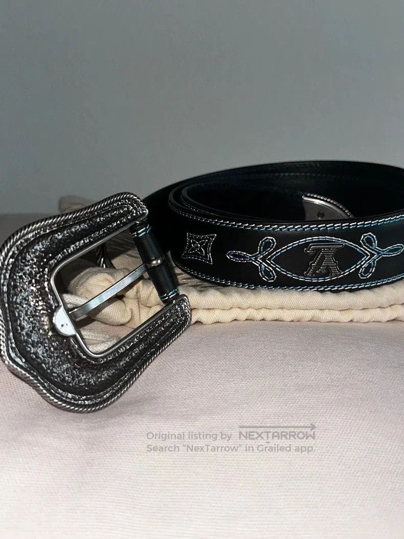 Louis Vuitton Louis Vuitton Turquoise Embroidered Denim Belt. Size ONE SIZE - 4 Thumbnail