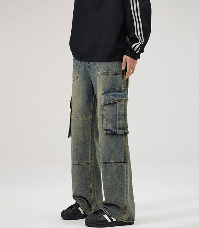 Japanese Brand × Jean Vintage washed multi-pocket straight loose cargo jeans Size US 32 / EU 48 - 3 Thumbnail