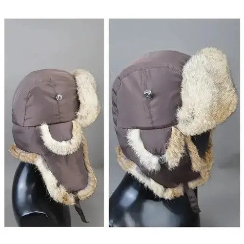 VIBE Warm Natural Rabbit Fur Bomber Hat With Earflaps Size ONE SIZE - 2 Thumbnail