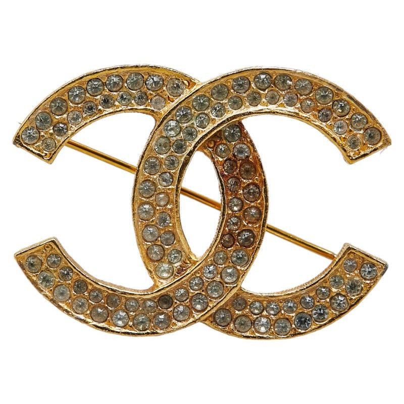 Chanel Chanel Vintage Coco Mark Rhinestone Brooch Gold Plated