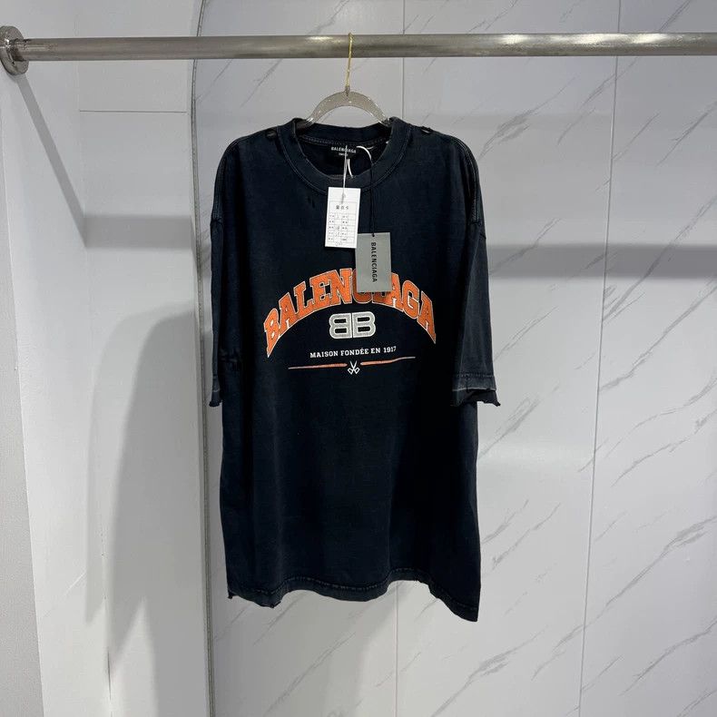 Balenciaga Distressed Knife BB Crack Printed Logo Short Sl