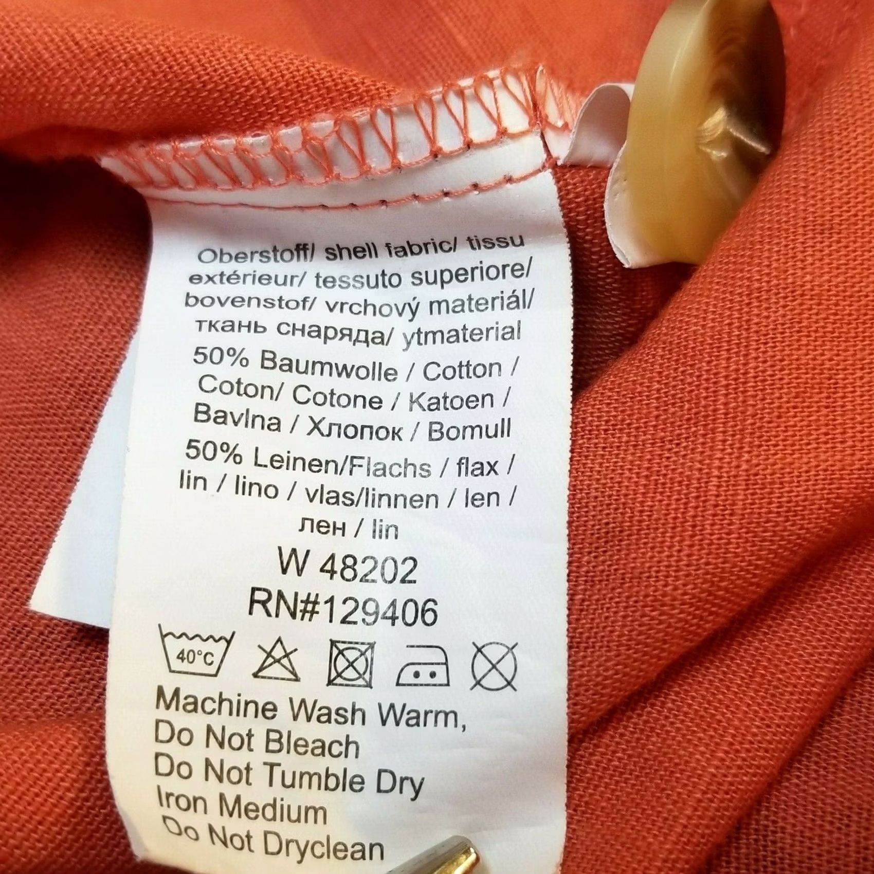 Vintage Collection L Womens Blouse Collared Henley Orange Sz 6 Cotton Linen Short Sleeve High-Low Womens Size M / US 6-8 / IT 42-44 - 6 Thumbnail