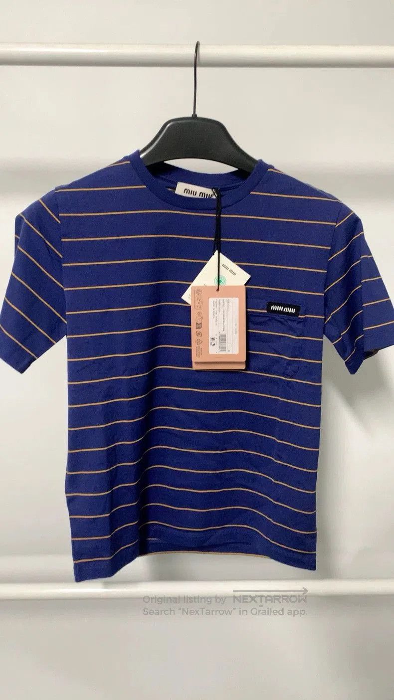 Miu Miu Miu Miu Blue Striped Short Sleeve T. Size US M / EU 48-50 / 2 - 2 Thumbnail