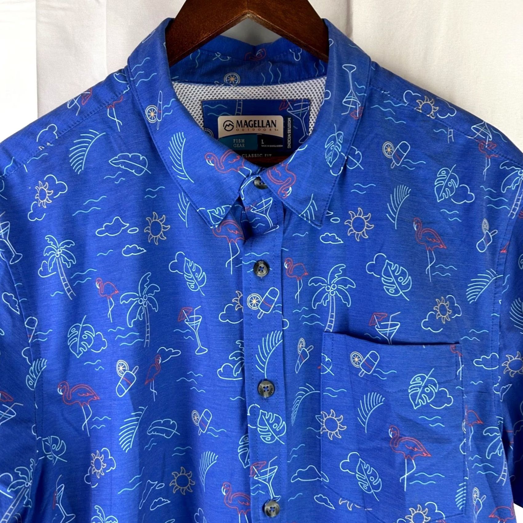 Vintage Magellan Outdoors Fish Gear Button-Up Shirt Mens Large Blue Tropical Flamingo Pattern Hawaiian Tropical Shirt Size US L / EU 52-54 / 3 - 2 Thumbnail