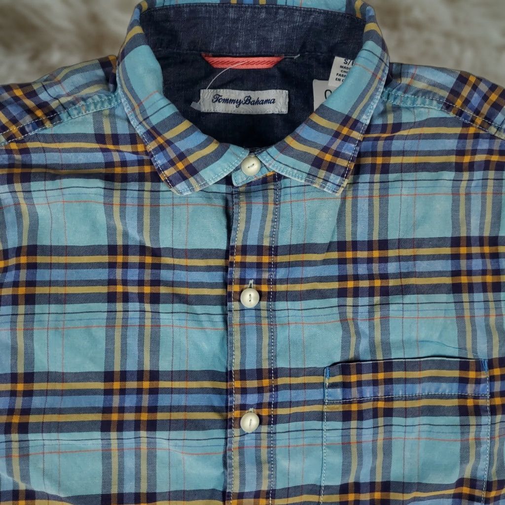 Tommy Bahama Tommy Bahama Shirt Mens Small Blue Plaid Cotton Blend Button-Up Short Sleeve Shirt - Classic, Aloha, Beachwear, Casual/Workwear Mens S Blue Size US S / EU 44-46 / 1 - 1 Thumbnail