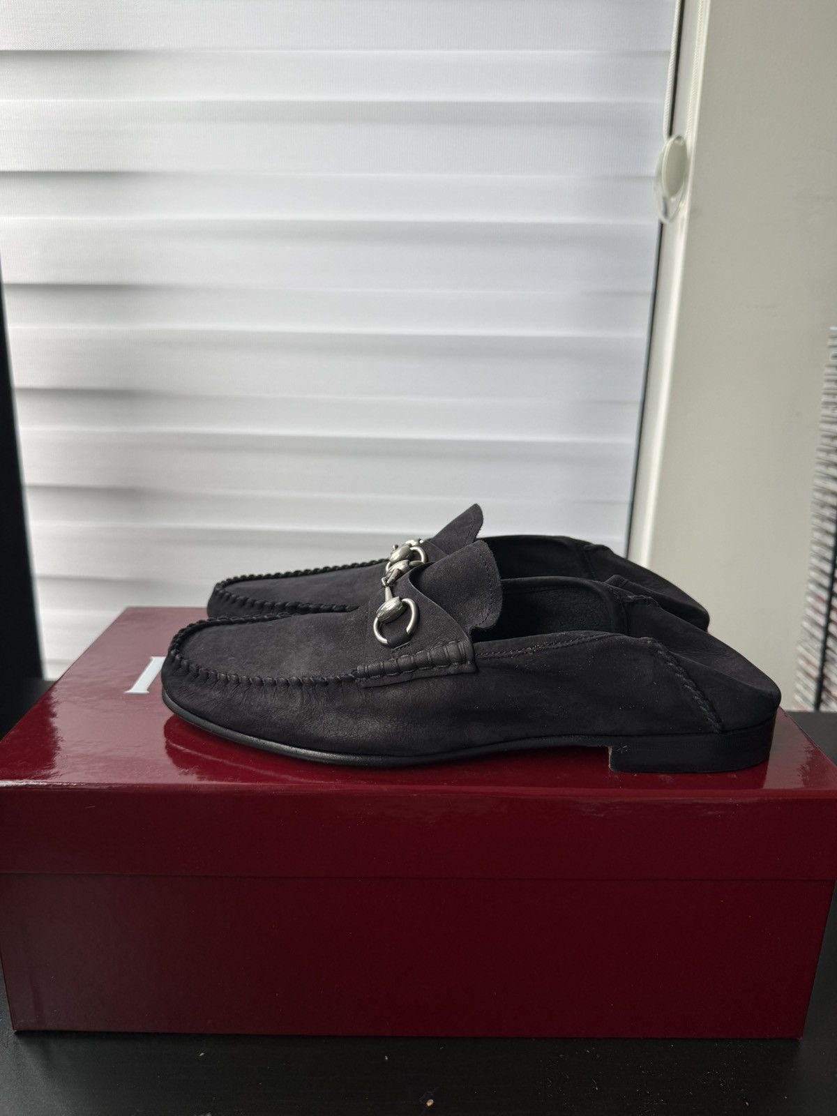 Gucci suede slip on loafers