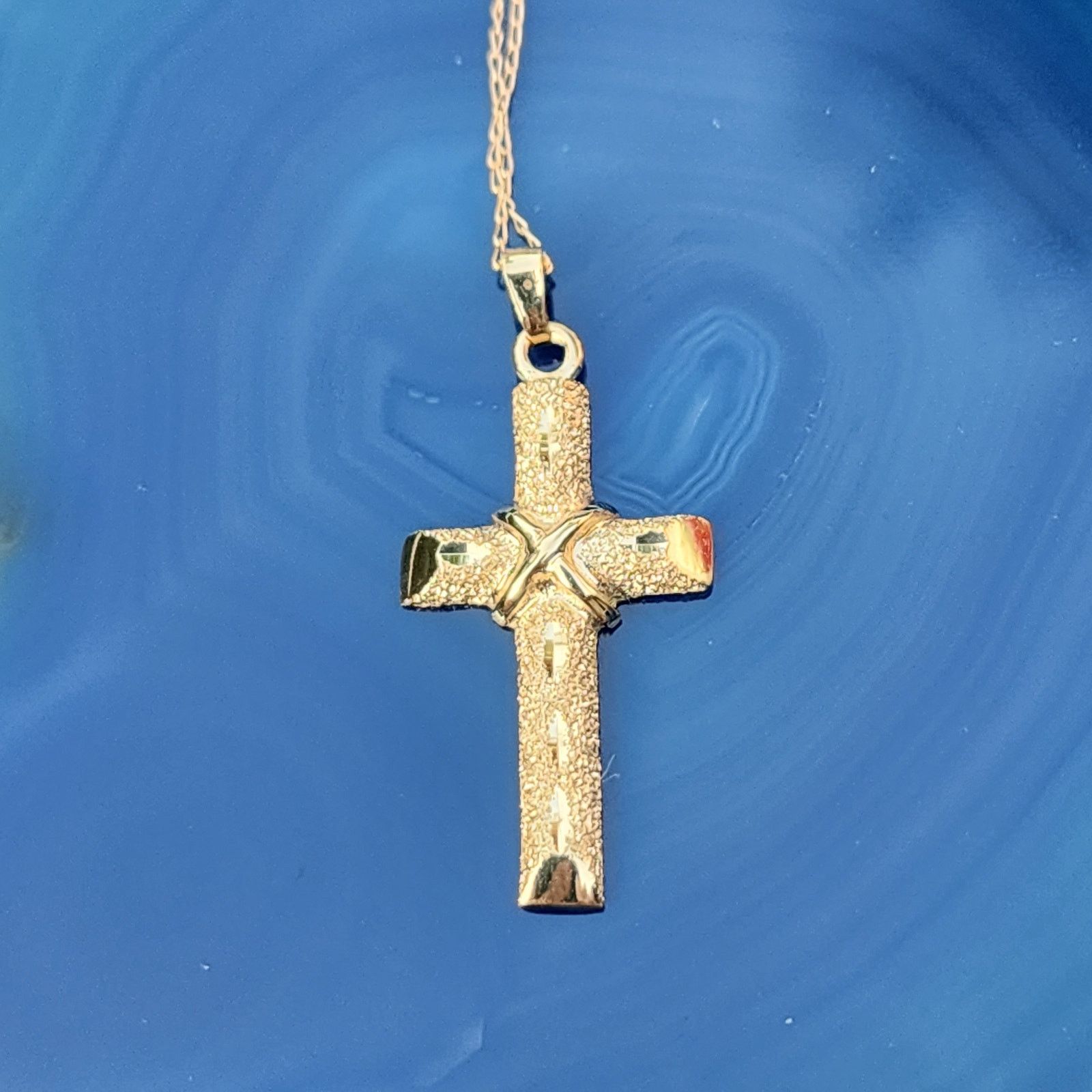 Vintage ACO 14K Yellow Gold Diamond Cut Cross Pendant Link Necklace Size ONE SIZE - 4 Thumbnail